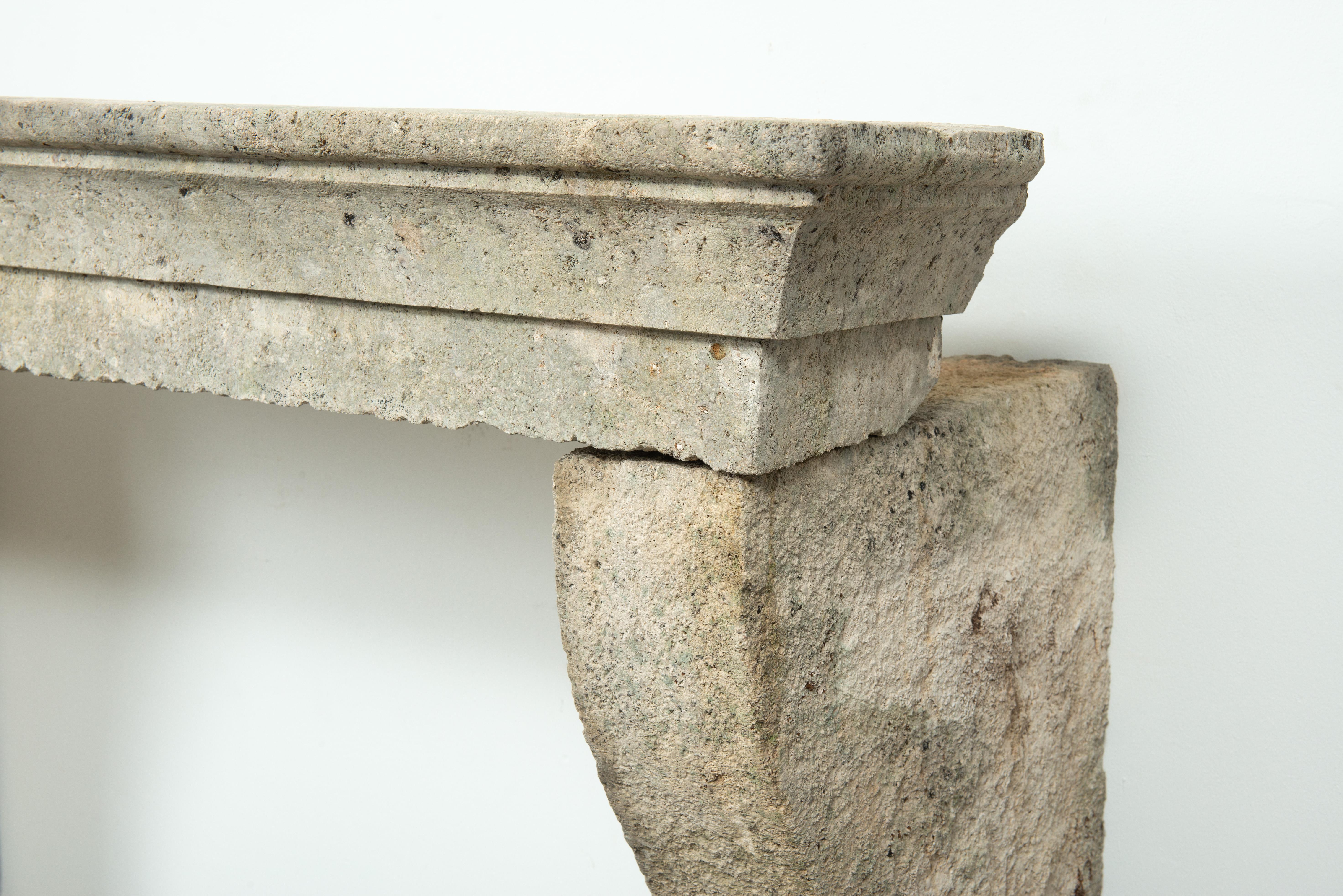 Weathered Rustic French Limestone Mantel For Sale 3