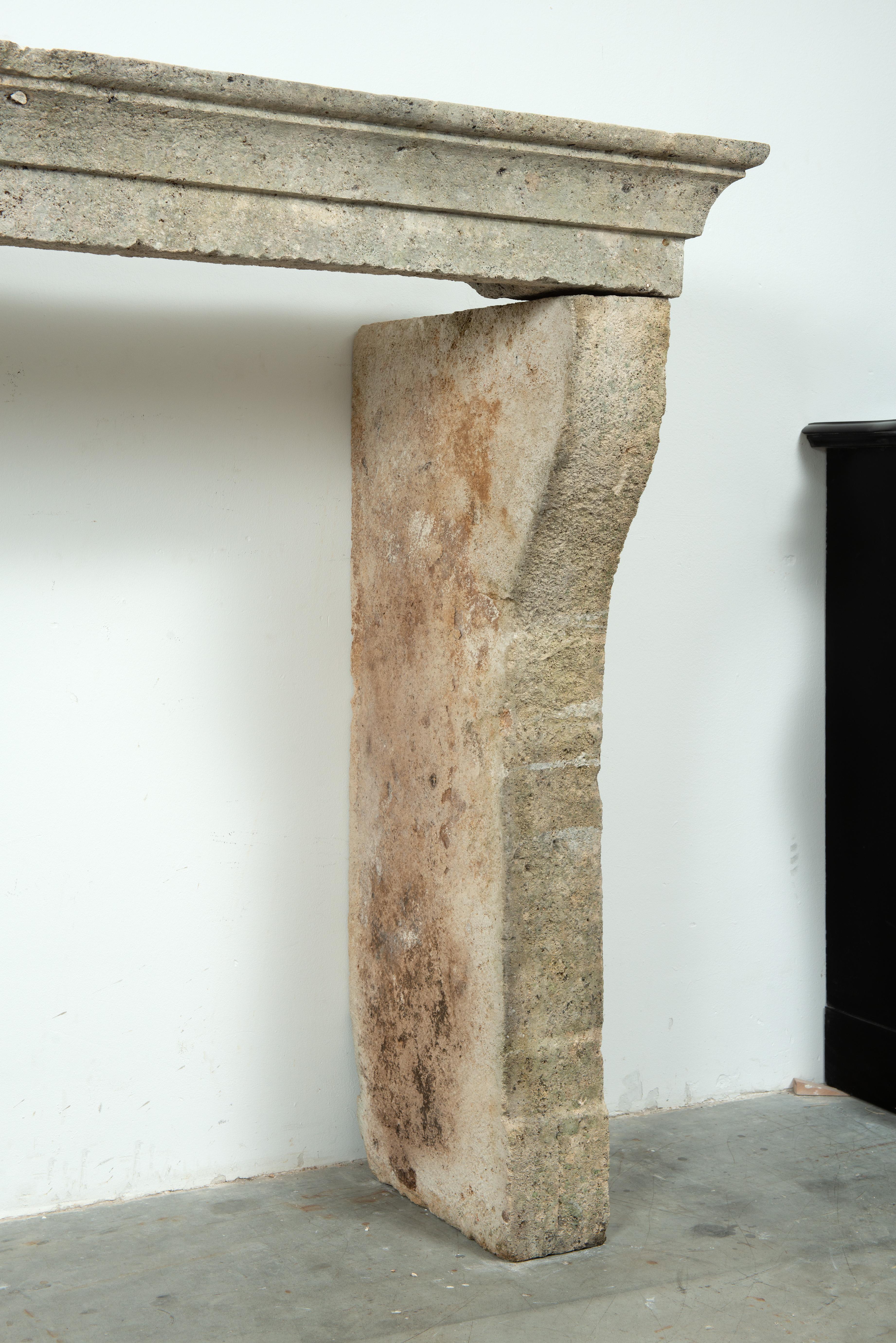 Weathered Rustic French Limestone Mantel For Sale 4