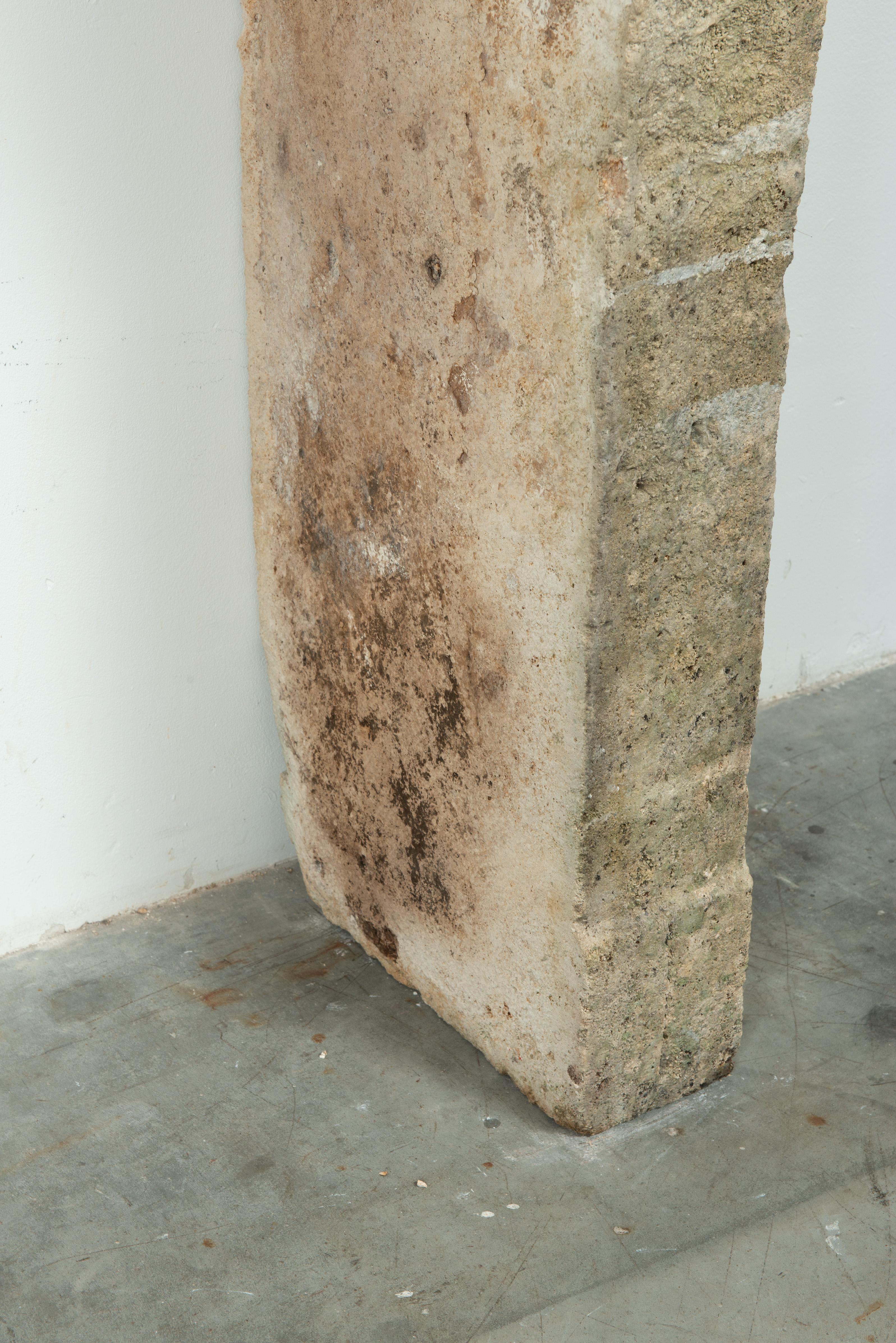 Weathered Rustic French Limestone Mantel For Sale 5
