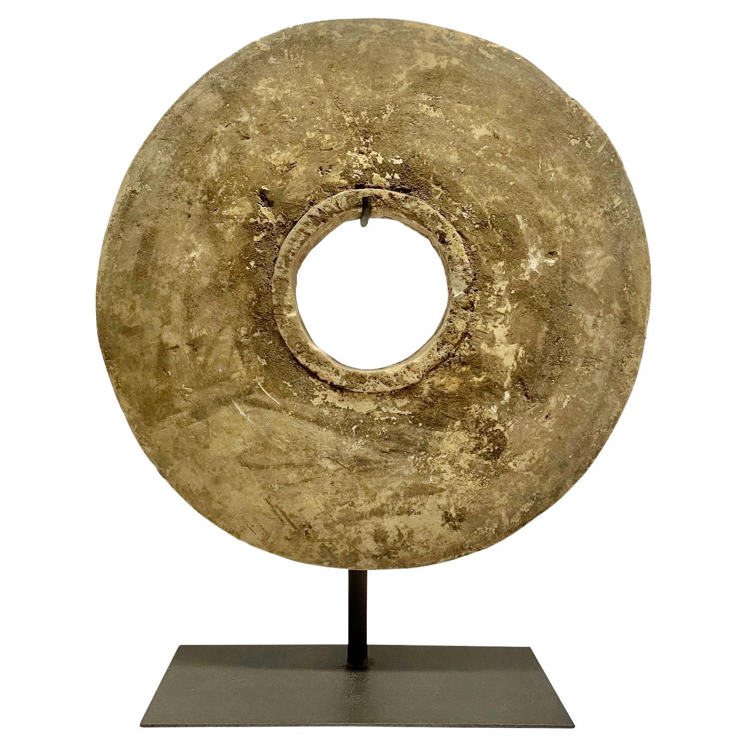 Weathered Stone Architectural Disc Sculpture, Indonesia, 1920s For Sale