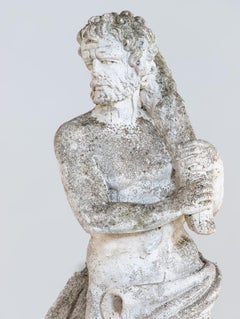 Weathered Stone Hercules Garden Statue, France Mid 20th C.