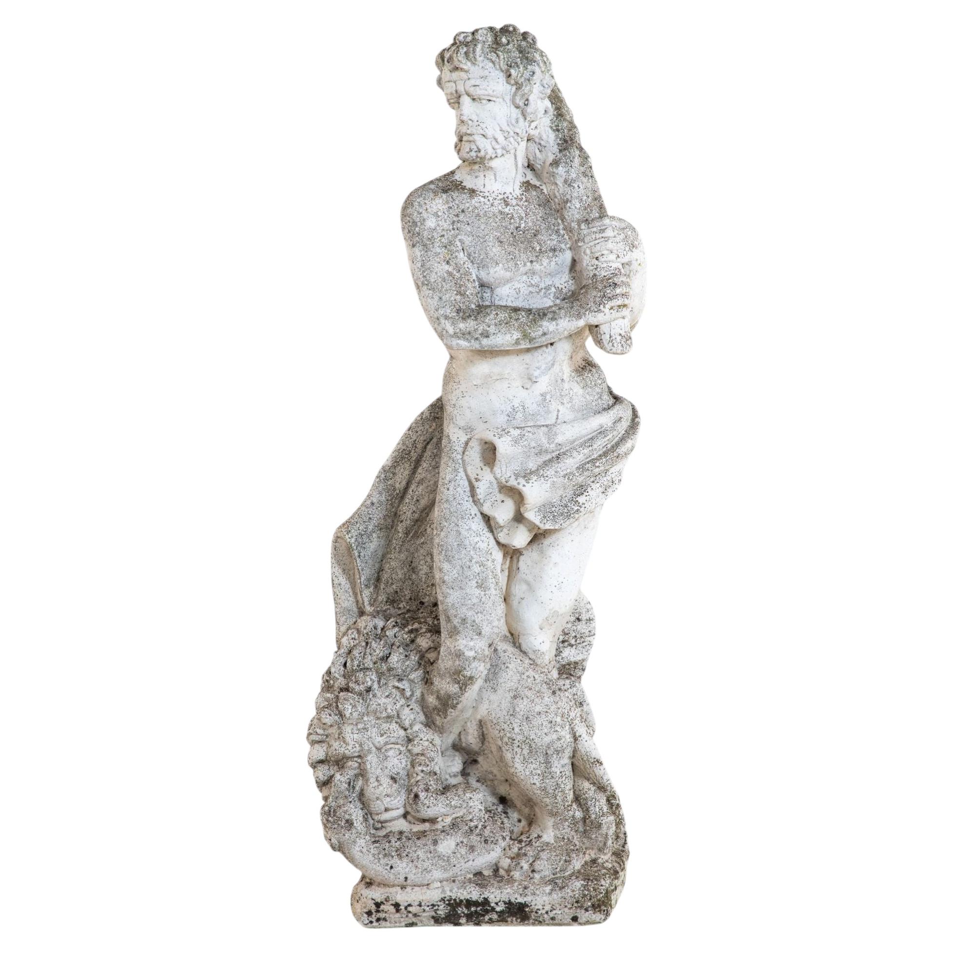 Weathered Stone Hercules Garden Statue, France Mid 20th C. For Sale