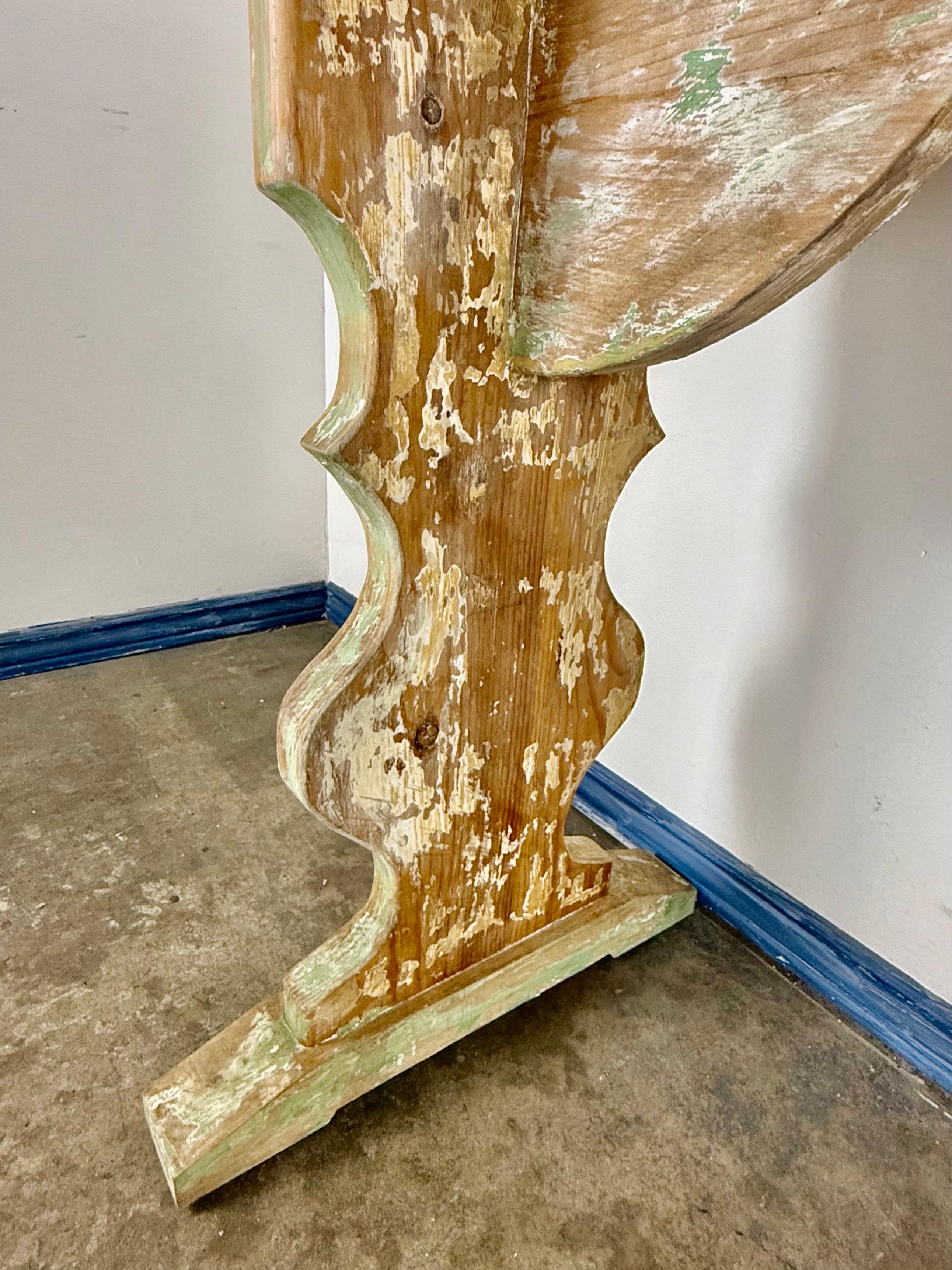 Weathered Swedish-Style Pine Console Table with Lyre-Shaped Supports For Sale 6