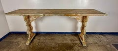 Weathered Swedish-Style Pine Console Table with Lyre-Shaped Supports