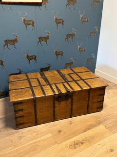 Weathered tan colour antique teak chest / coffee table