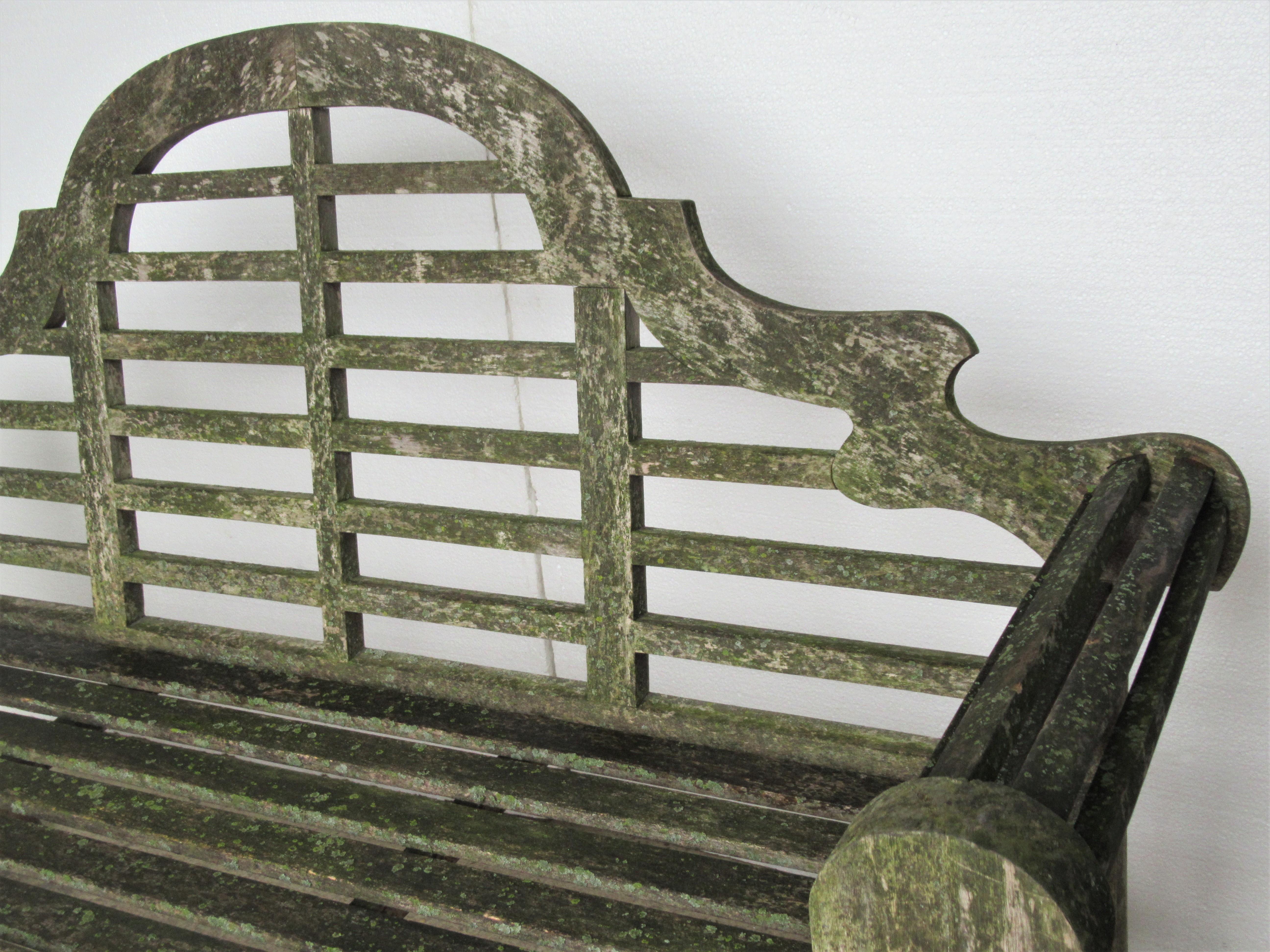 Weathered Teak Lutyens Style Garden Bench Encrusted with Algae Lichen 3