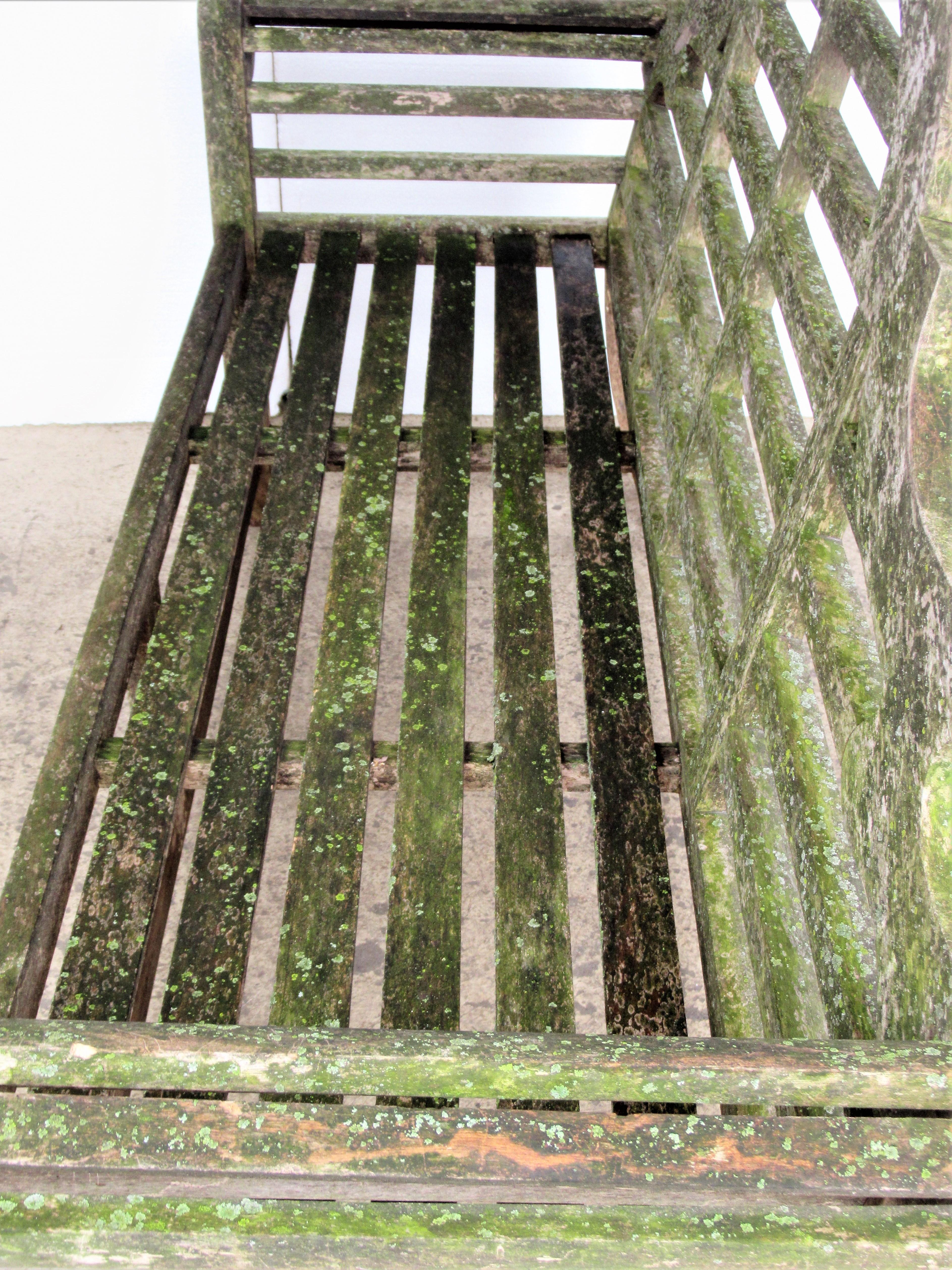 Weathered Teak Lutyens Style Garden Bench Encrusted with Algae Lichen 6
