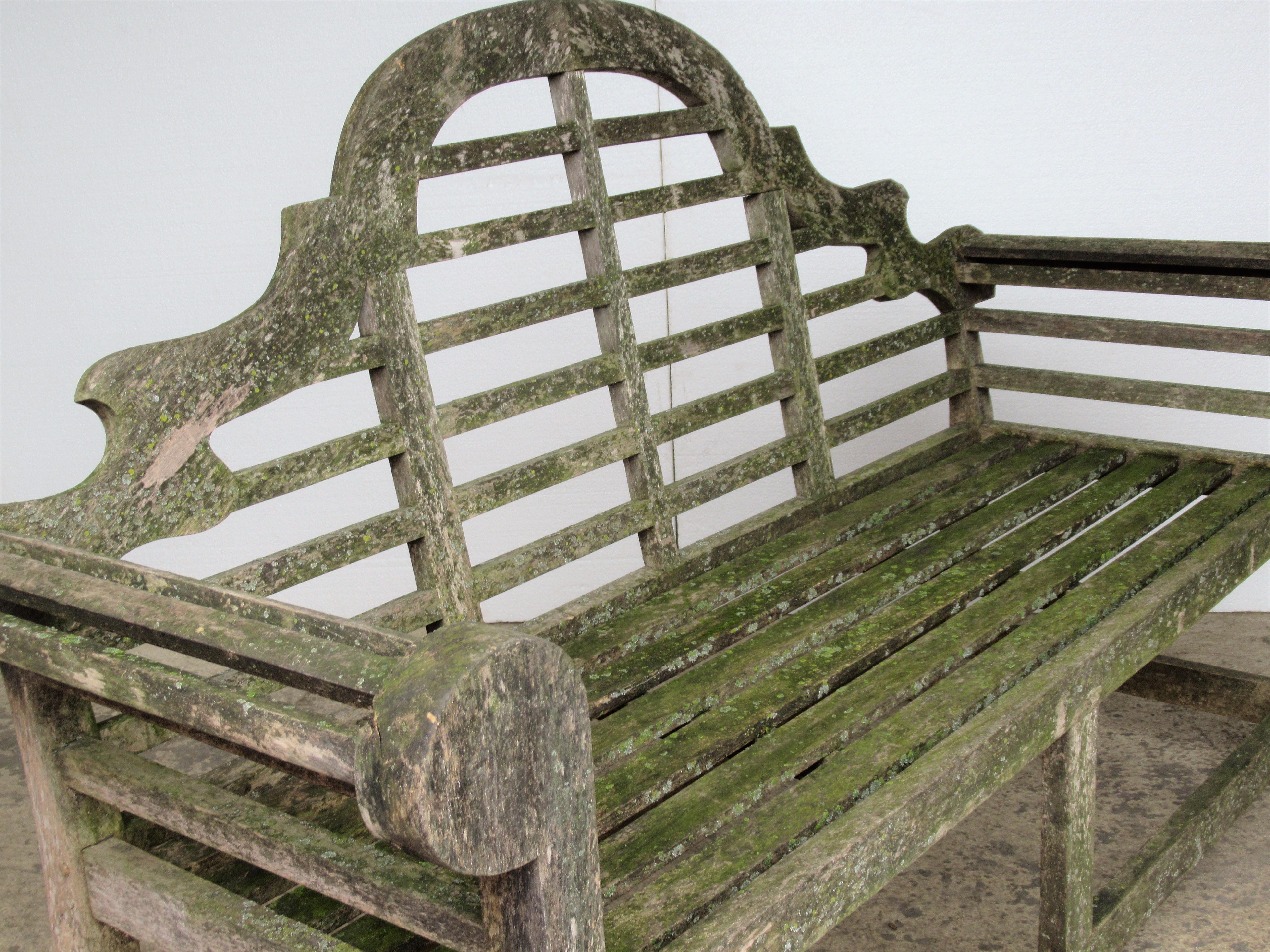 Weathered Teak Lutyens Style Garden Bench Encrusted with Algae Lichen 7