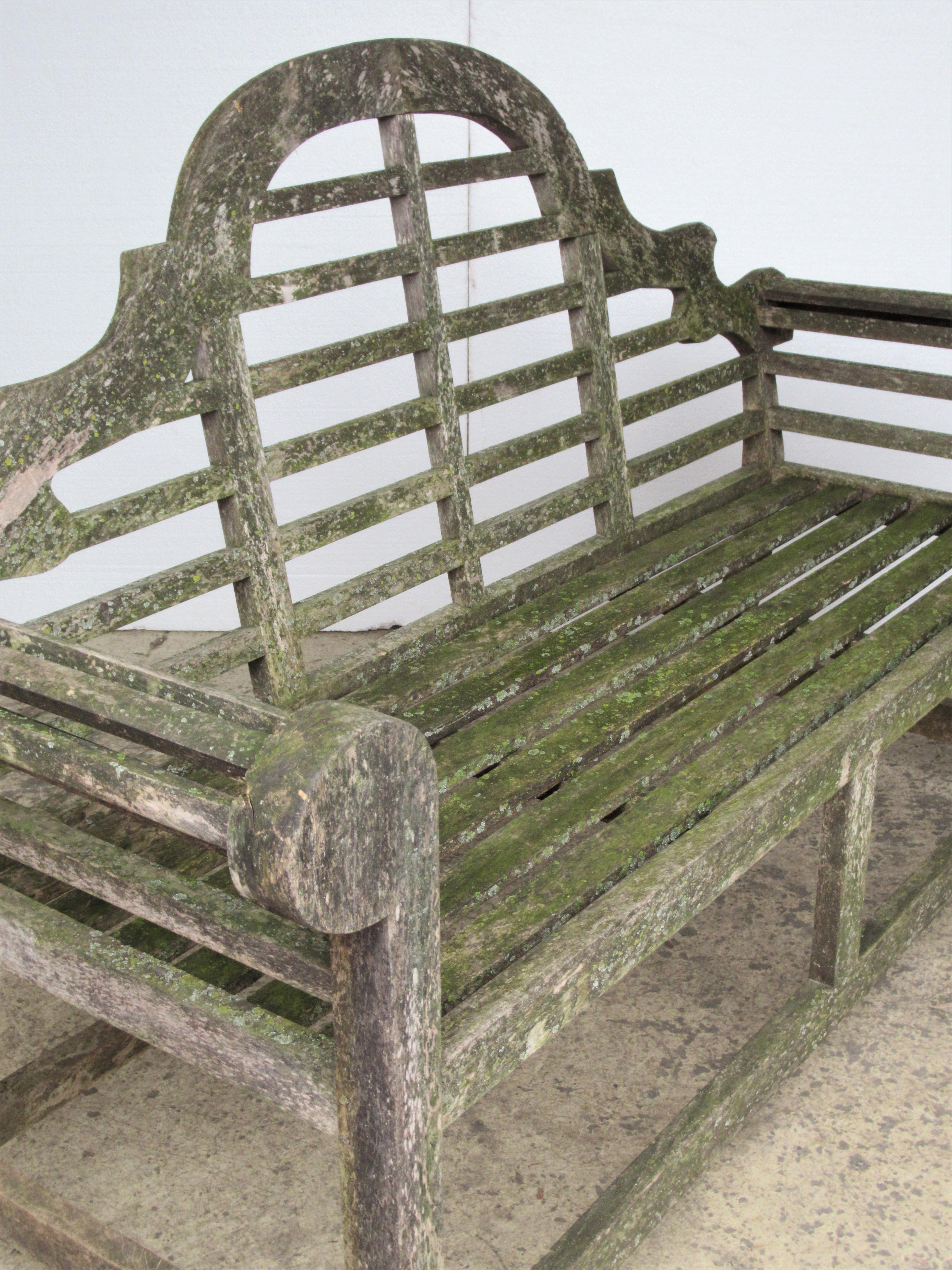 Weathered Teak Lutyens Style Garden Bench Encrusted with Algae Lichen 8