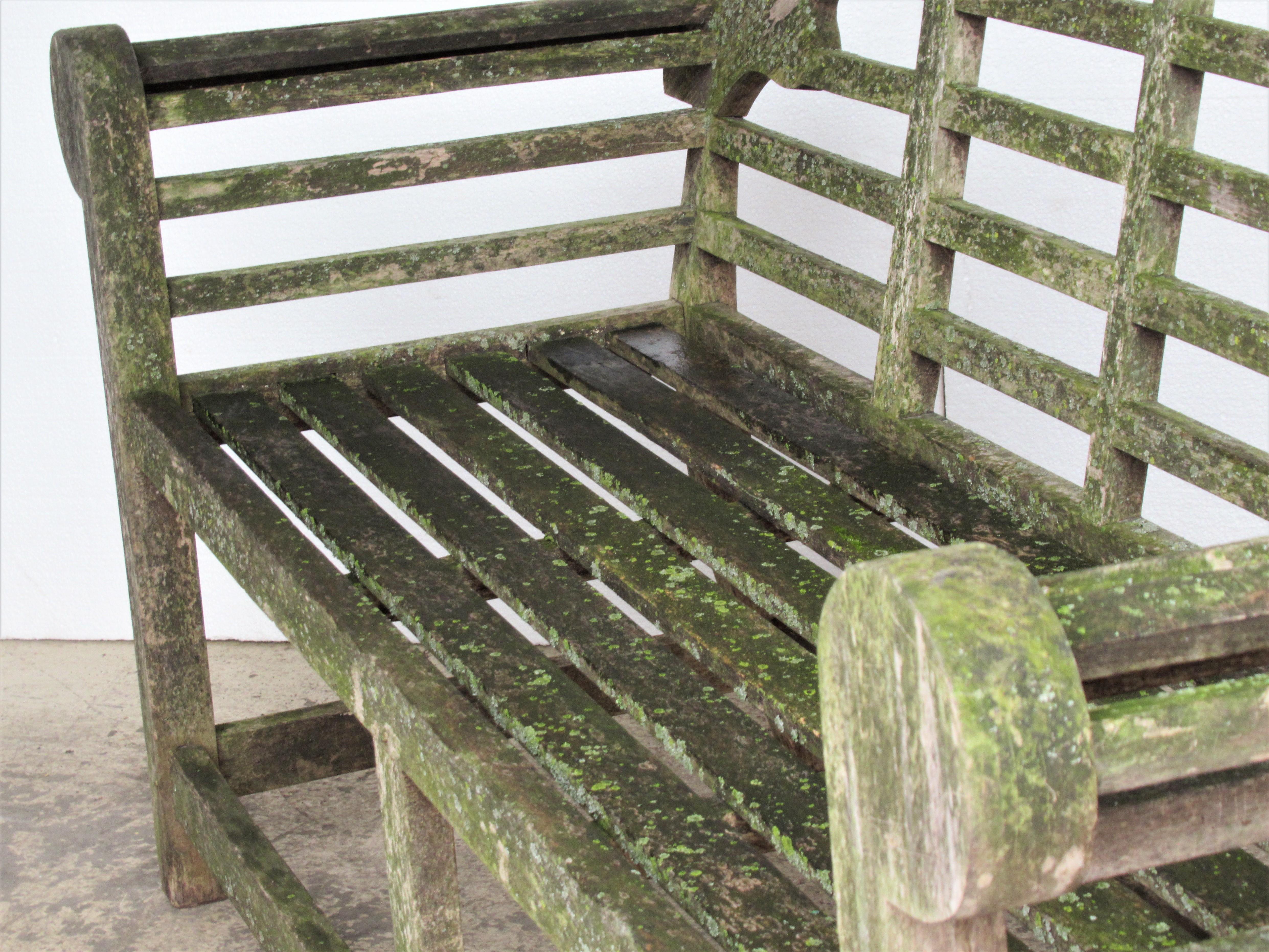 Weathered Teak Lutyens Style Garden Bench Encrusted with Algae Lichen 9