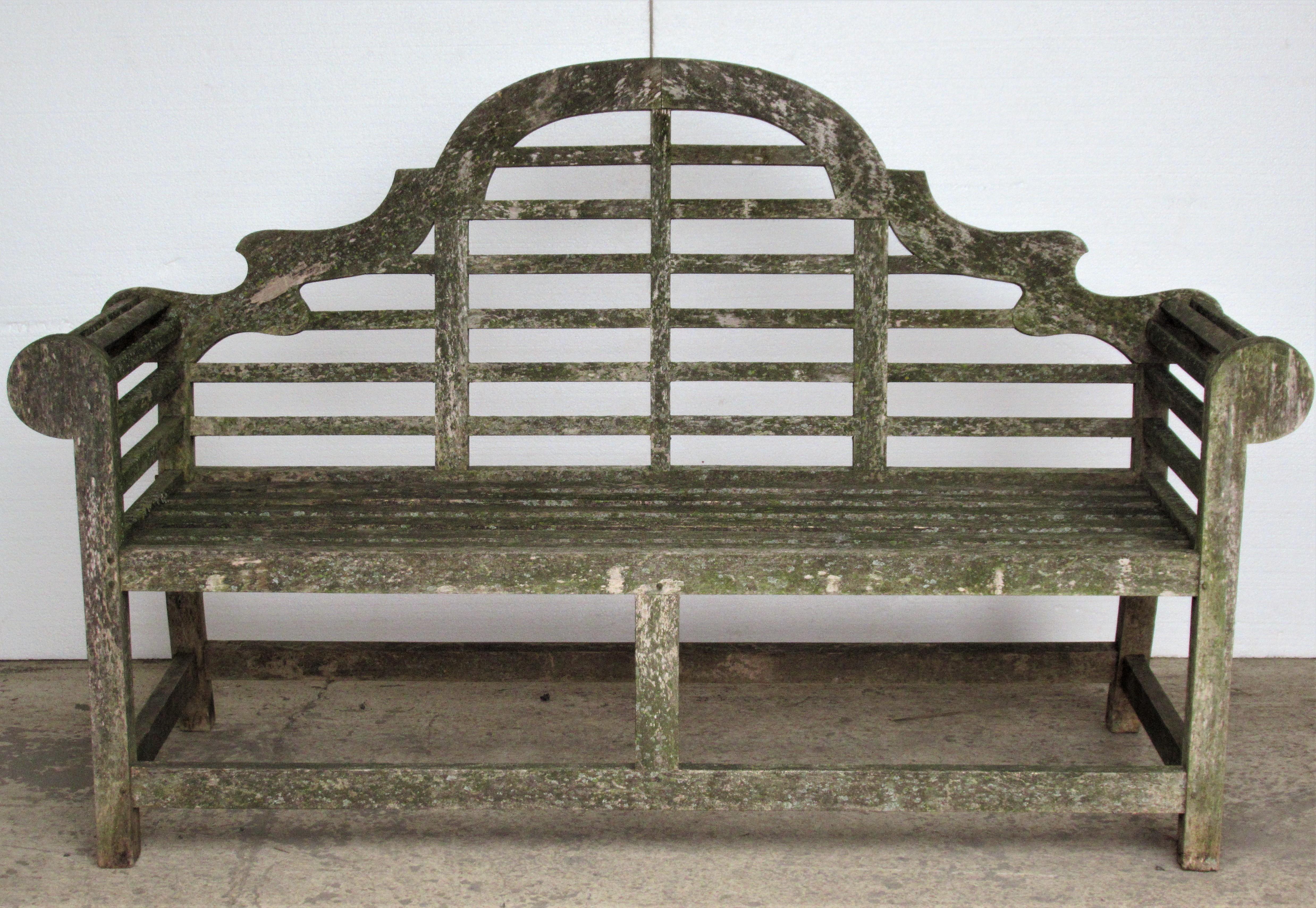 Weathered Teak Lutyens Style Garden Bench Encrusted with Algae Lichen 11