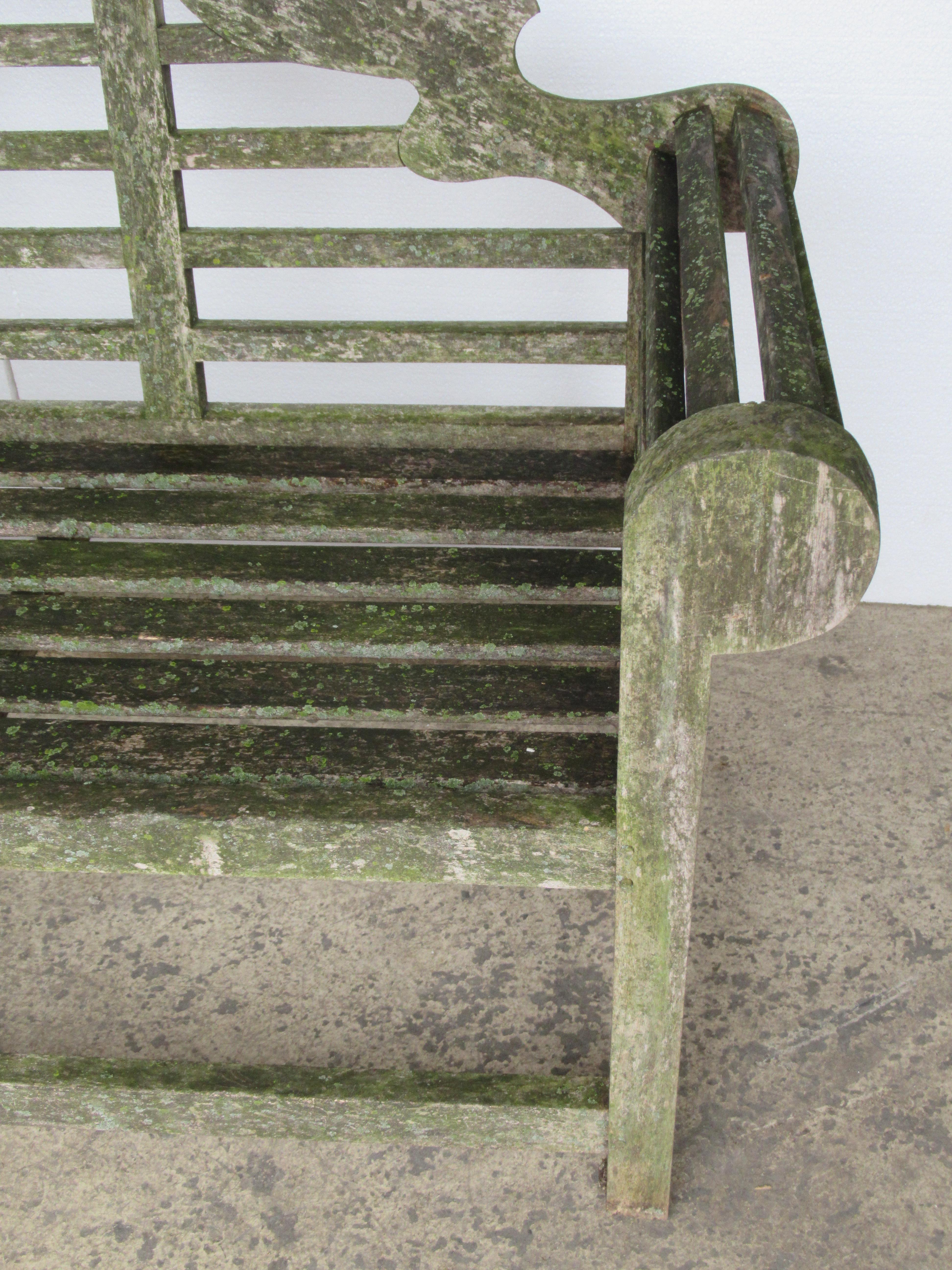 20th Century Weathered Teak Lutyens Style Garden Bench Encrusted with Algae Lichen