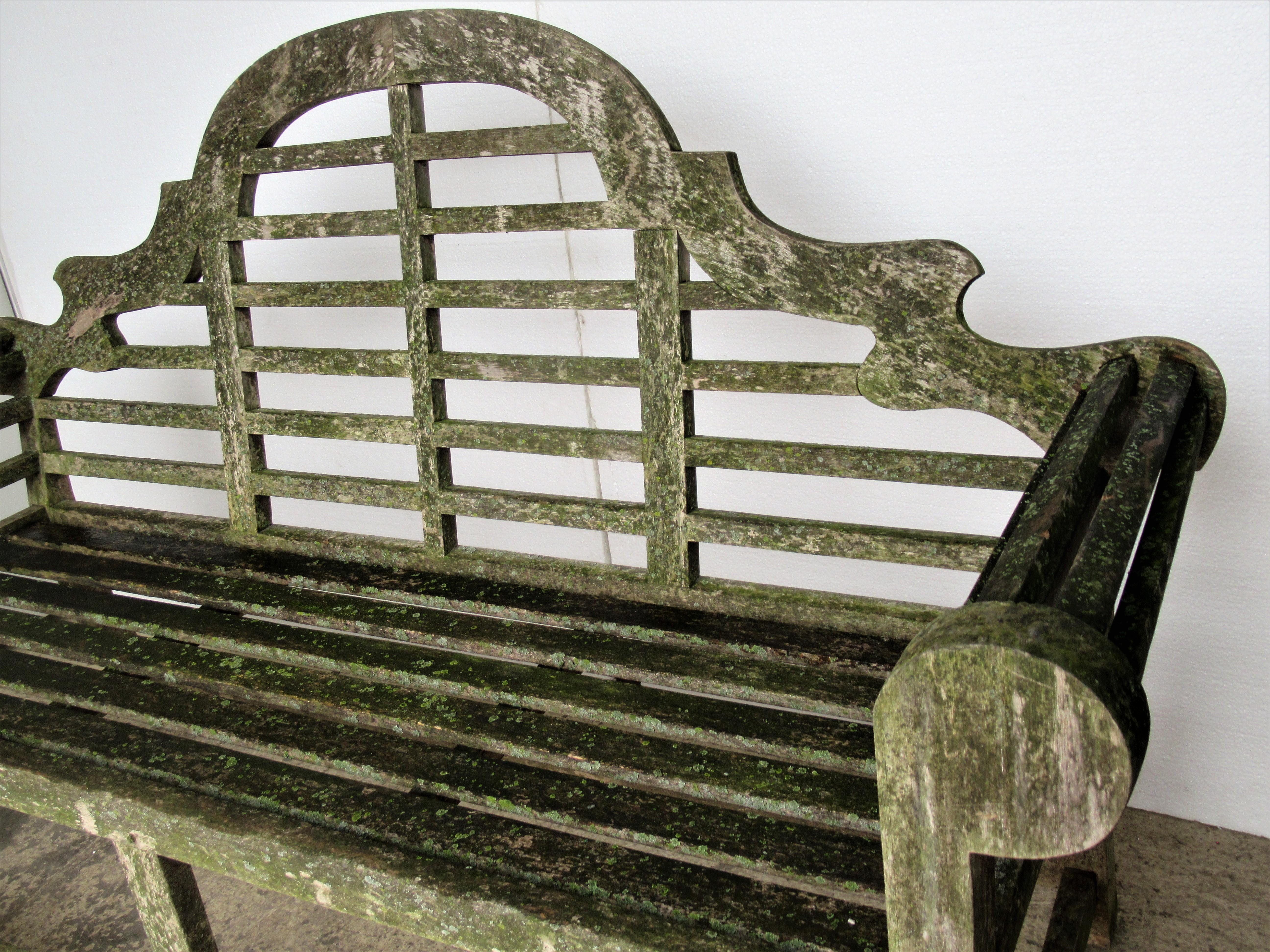 Weathered Teak Lutyens Style Garden Bench Encrusted with Algae Lichen 1