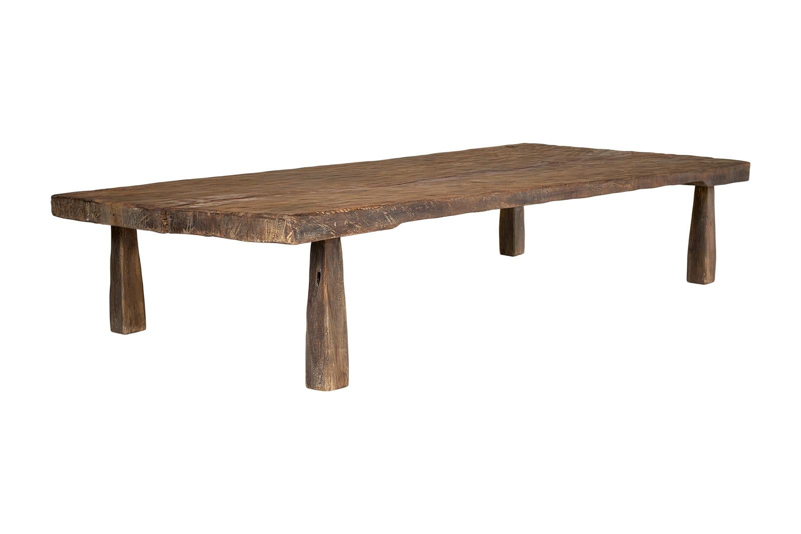 Organic Modern Weathered Teak Slab Coffee Table with Dovetail Accents For Sale