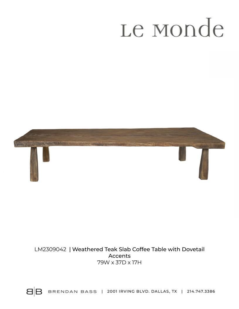 Weathered Teak Slab Coffee Table with Dovetail Accents For Sale 1