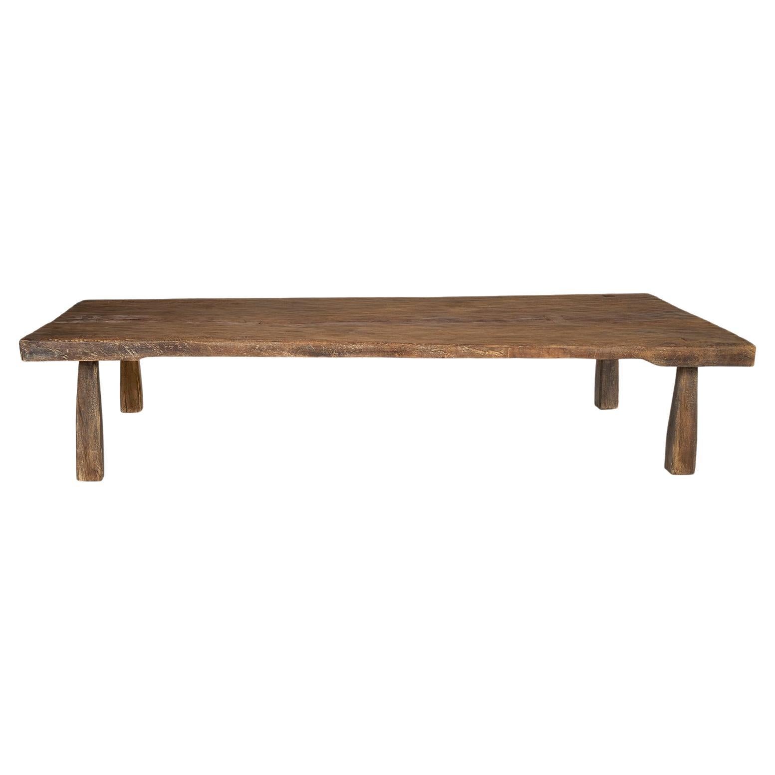 Weathered Teak Slab Coffee Table with Dovetail Accents