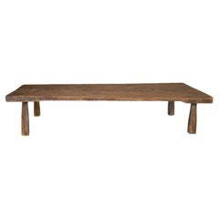 Vintage Weathered Teak Slab Coffee Table with Dovetail Accents