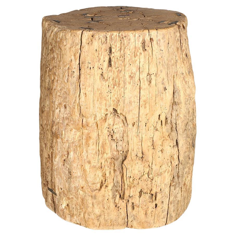 Weathered Teak Wood End Table with Staple Cleat Accents For Sale