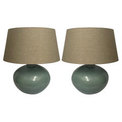 Weathered Turquoise Glaze Pair Of Ceramic Lamps, China, Contemporary