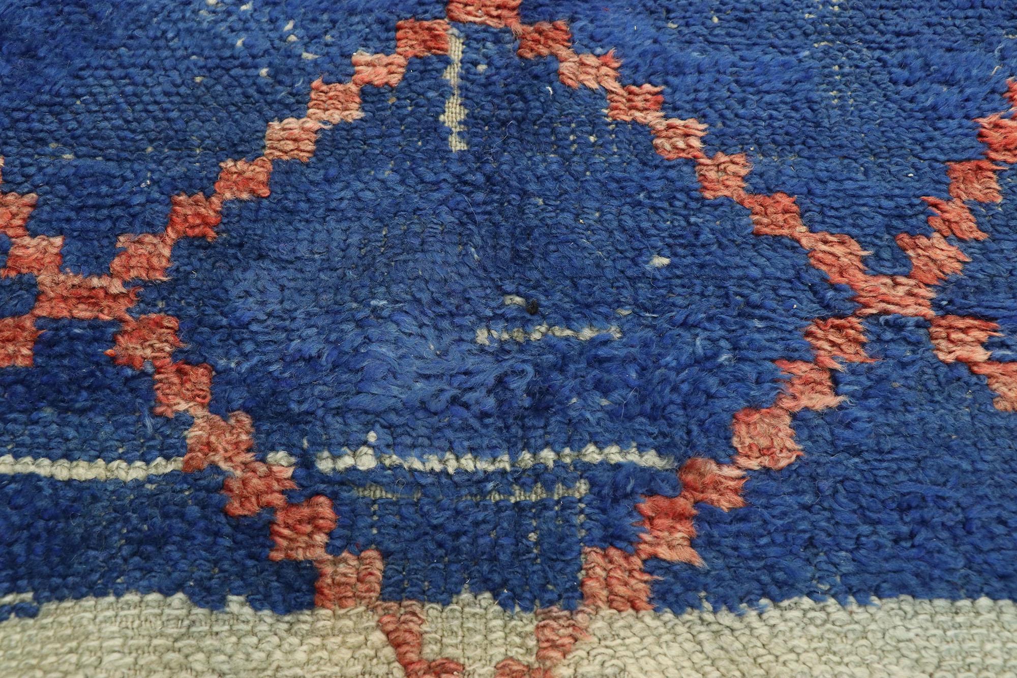 Hand-Knotted Rustic Vintage Berber Blue Moroccan Rug For Sale