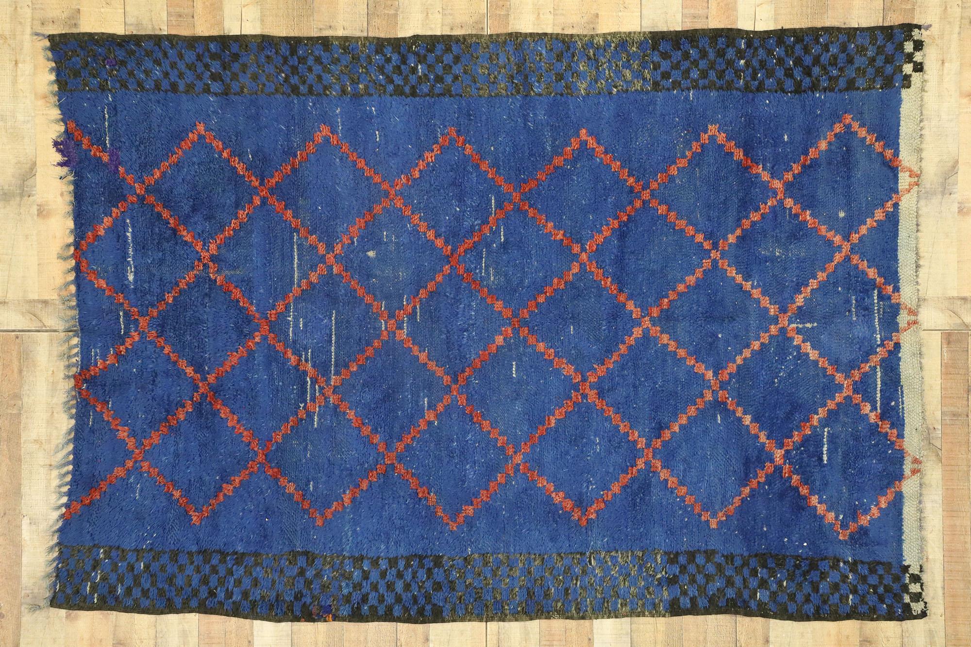 Rustic Vintage Berber Blue Moroccan Rug For Sale 1