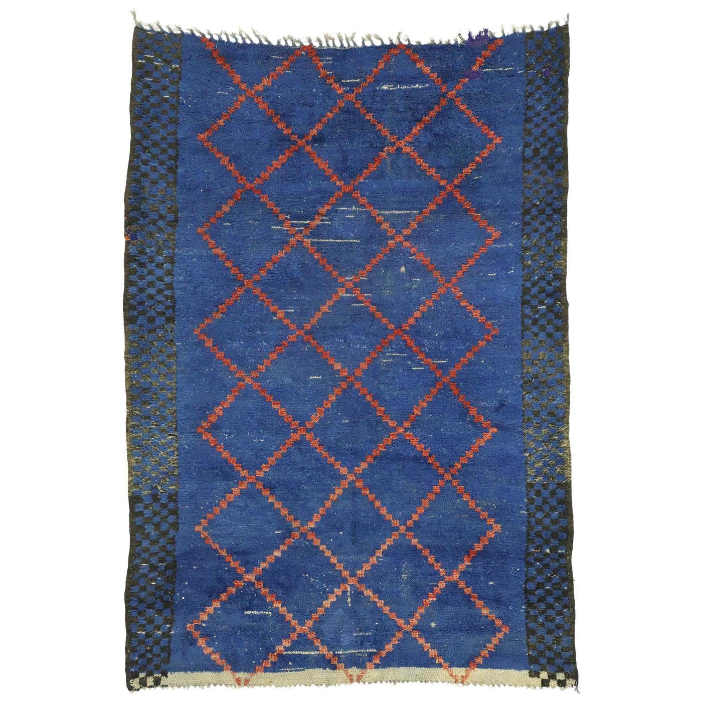 Blue Arabic Rug Weathered Vintage Berber Blue Moroccan Rug with Tribal Artisan Style ...