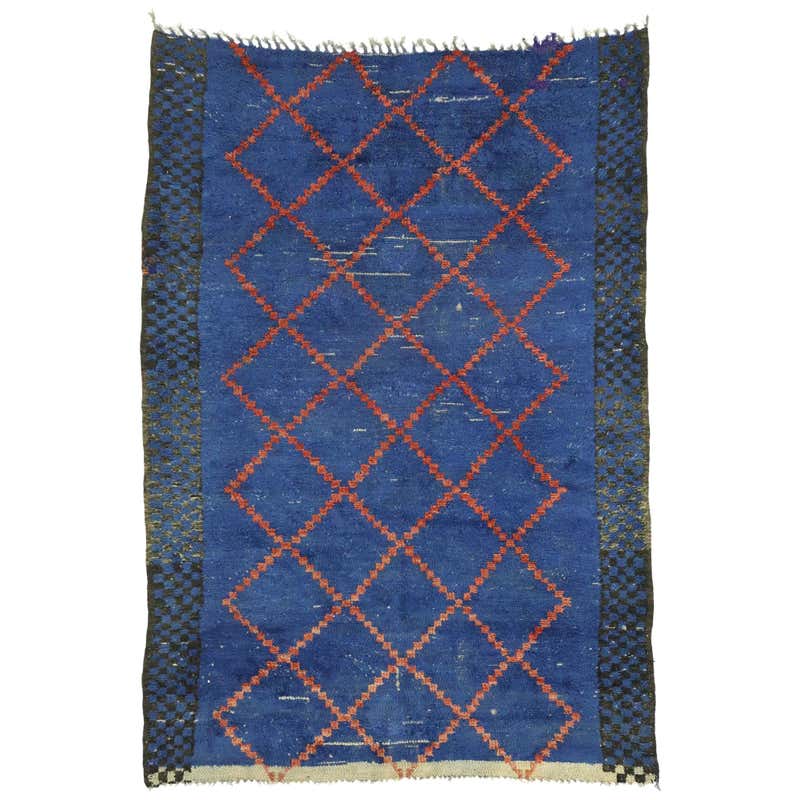 Weathered Vintage Berber Blue Moroccan Rug with Tribal Artisan Style ...