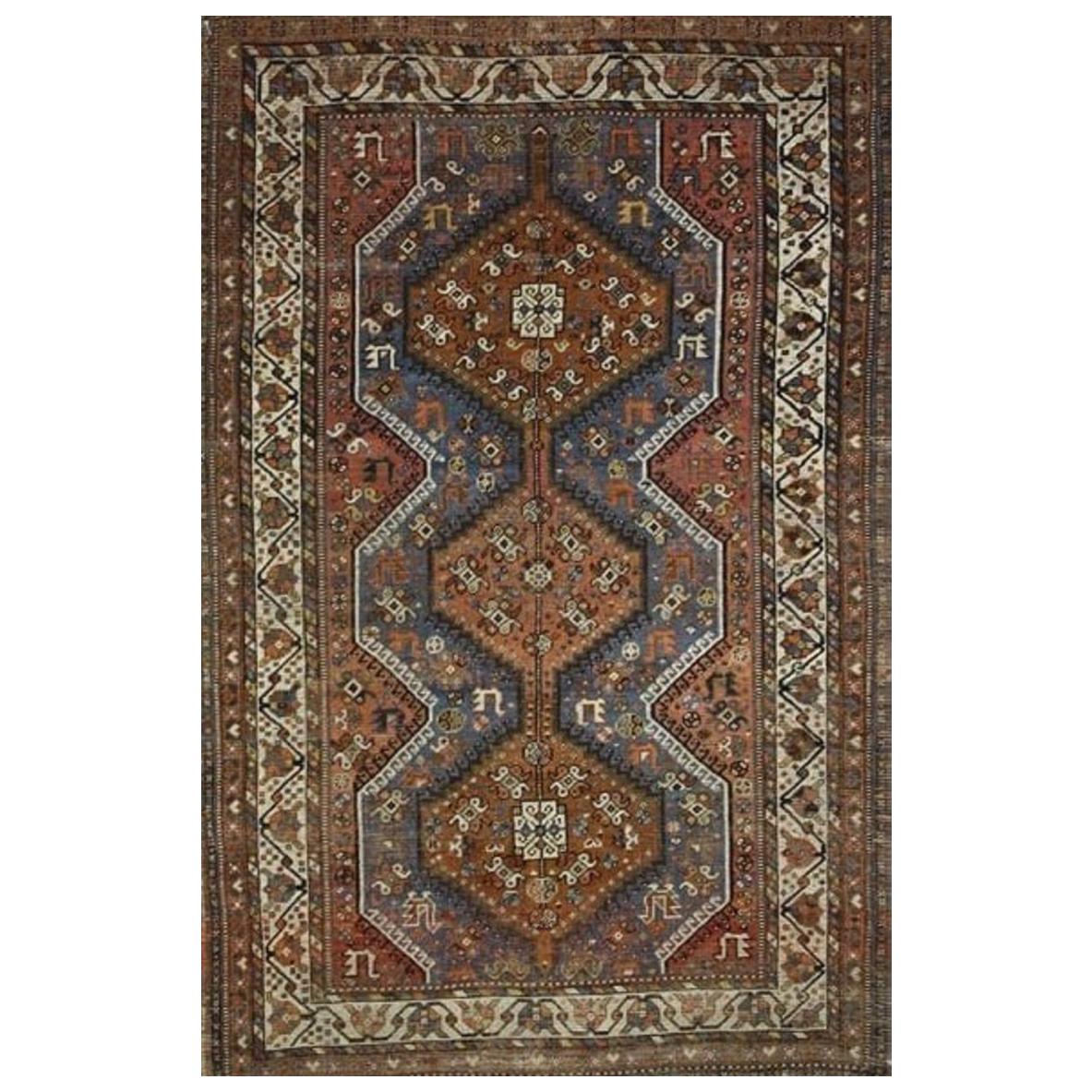 Weathered Vintage Persian Shiraz Tribal Rug, Nomadic Style Accent Rug