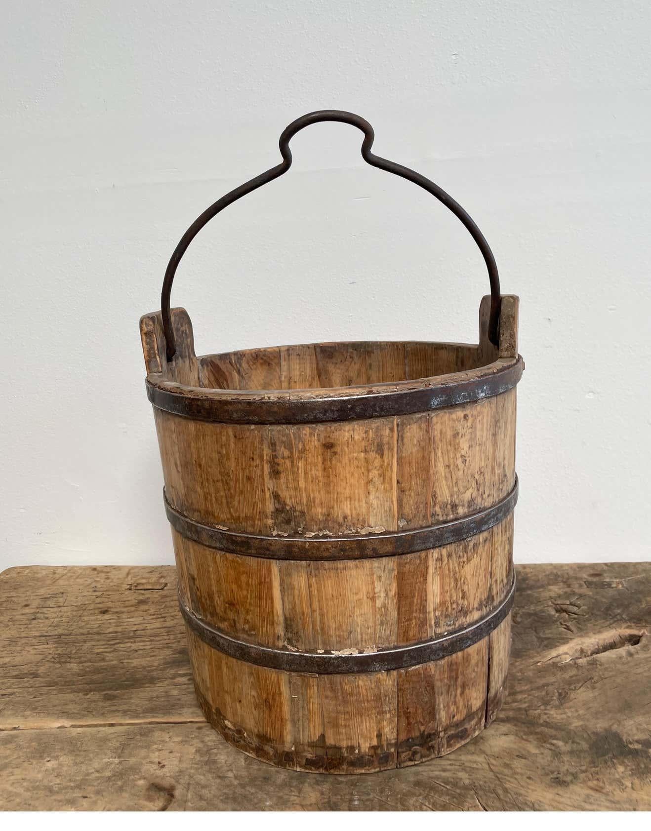 Weathered Vintage Rice Bucket In Good Condition In Brea, CA