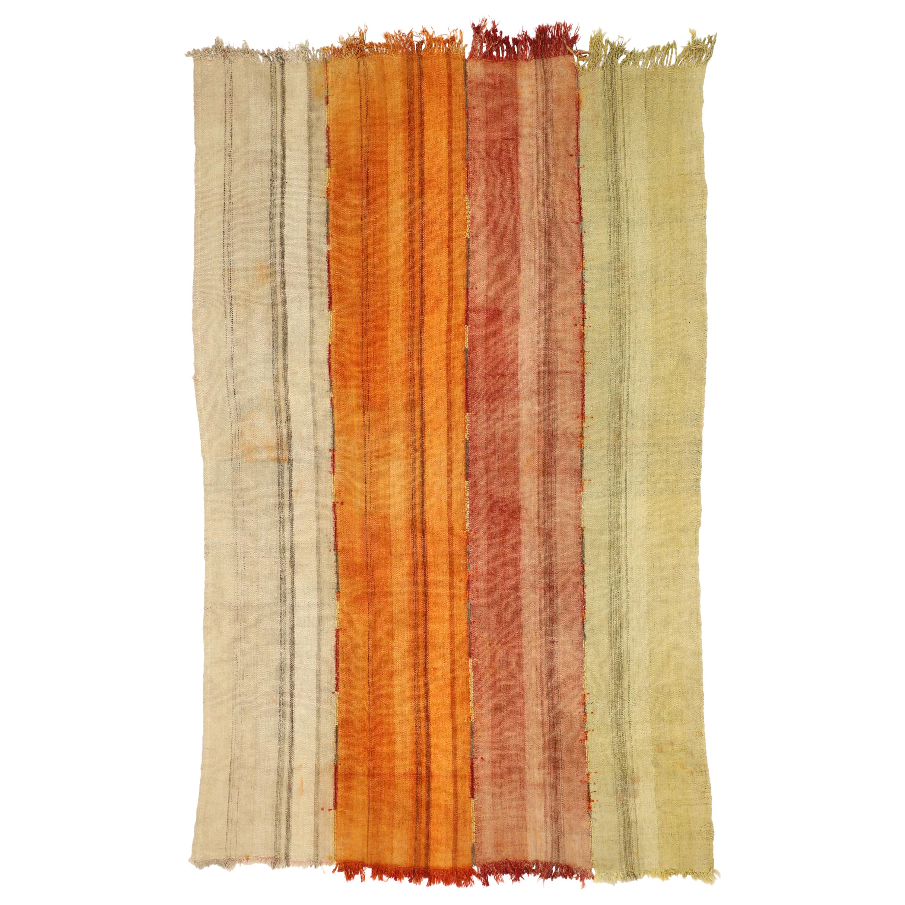 Weathered Vintage Turkish Kilim Rug with Modern Rustic Style