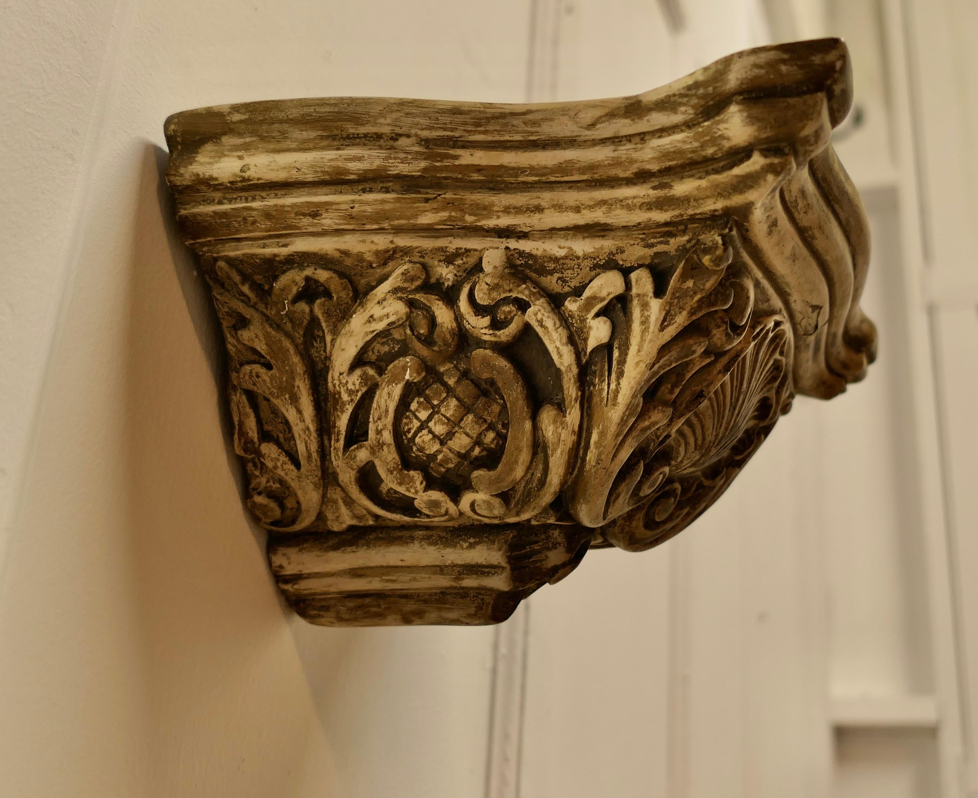 Gothic Revival Weathered Wall Bracket, carved with Shell Decoration  This is a well weathered p For Sale