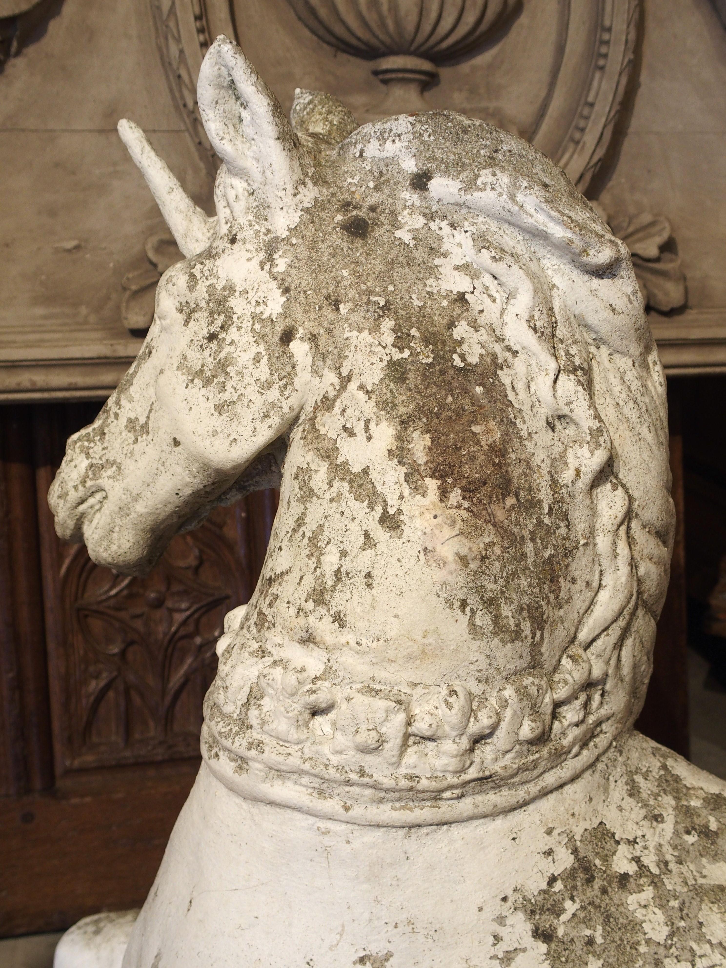 Weathered White Painted Belgian Cement Unicorn, Circa 1960 For Sale 3