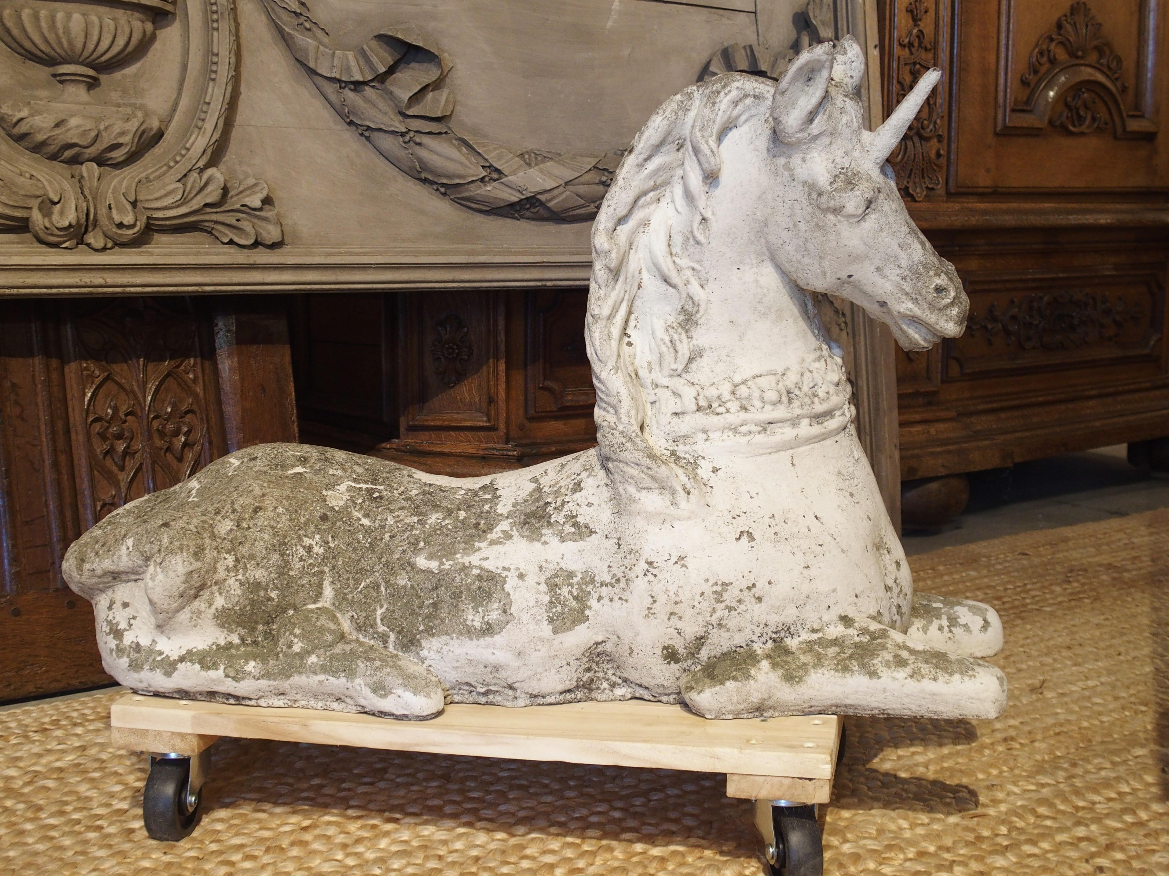Weathered White Painted Belgian Cement Unicorn, Circa 1960 For Sale 7