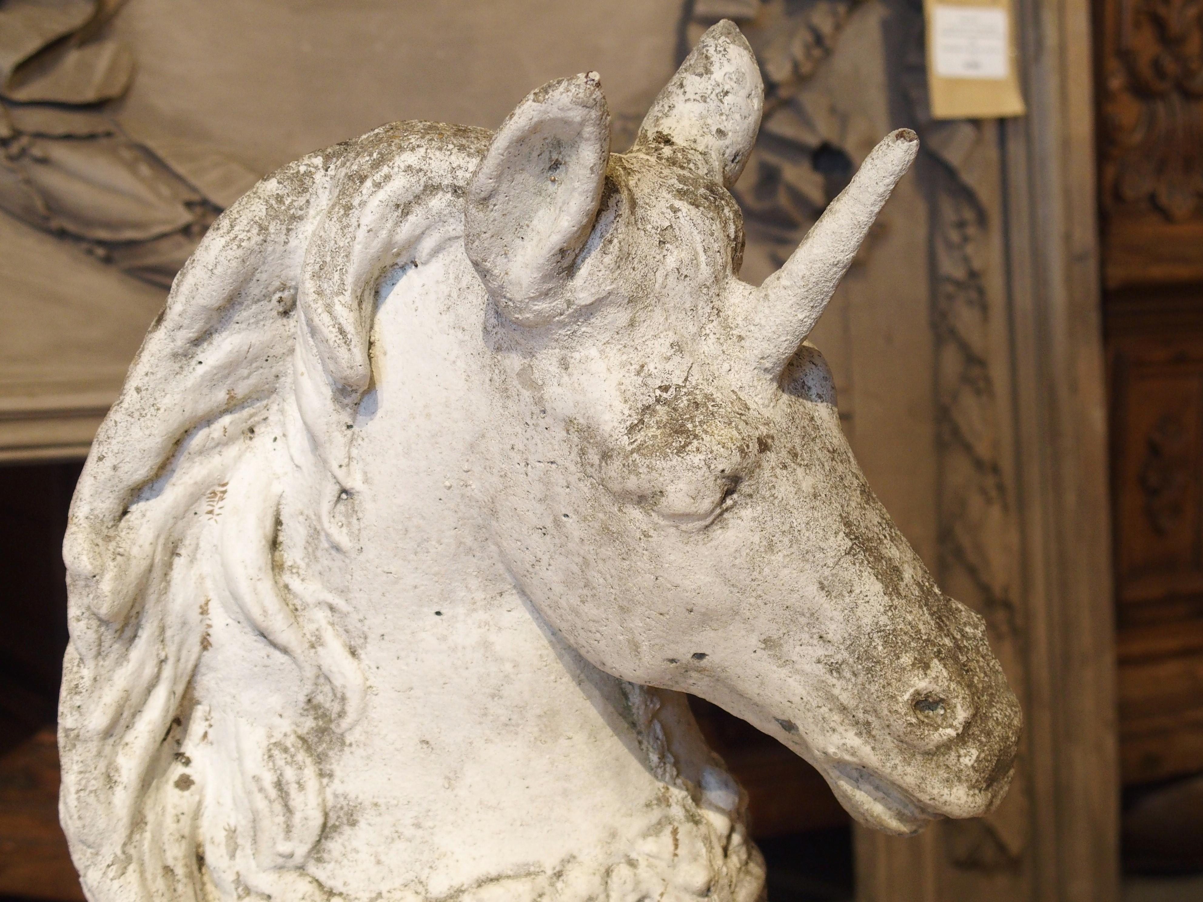 Stone Weathered White Painted Belgian Cement Unicorn, Circa 1960 For Sale