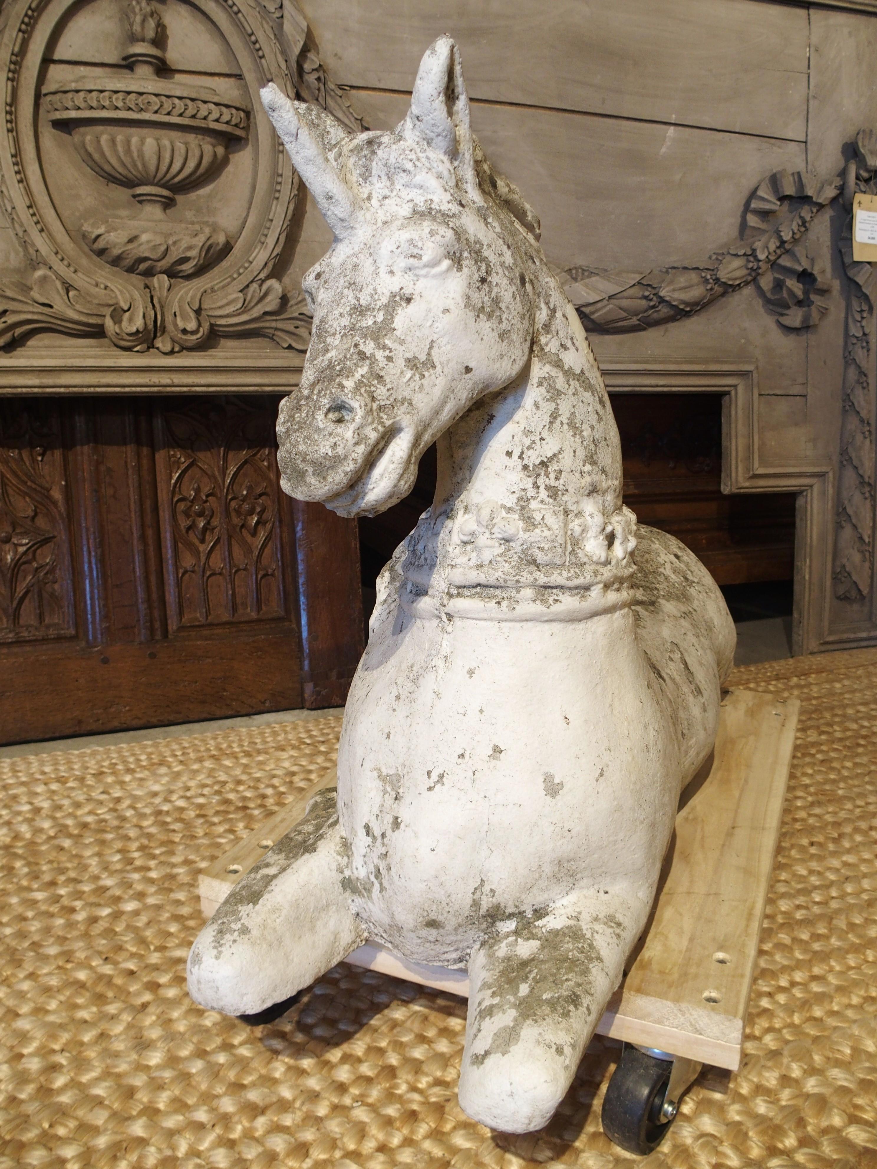 Weathered White Painted Belgian Cement Unicorn, Circa 1960 For Sale 2