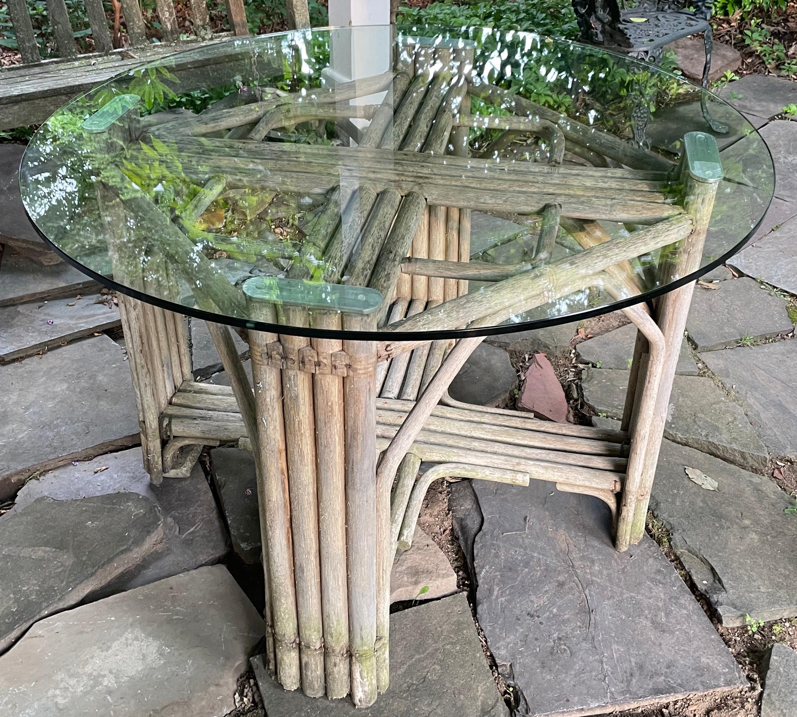Weathered Wood Glass Top Dining Table In Good Condition For Sale In New York, NY