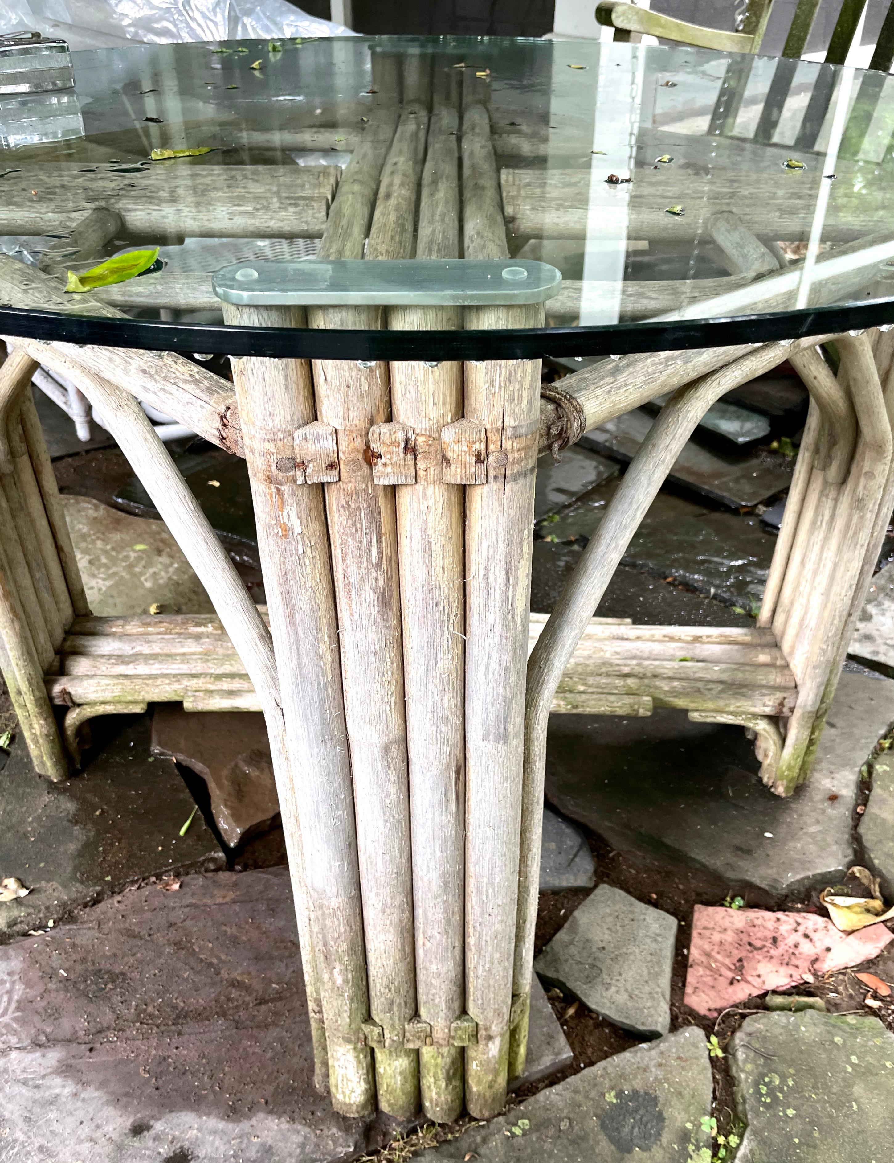 20th Century Weathered Wood Glass Top Dining Table For Sale