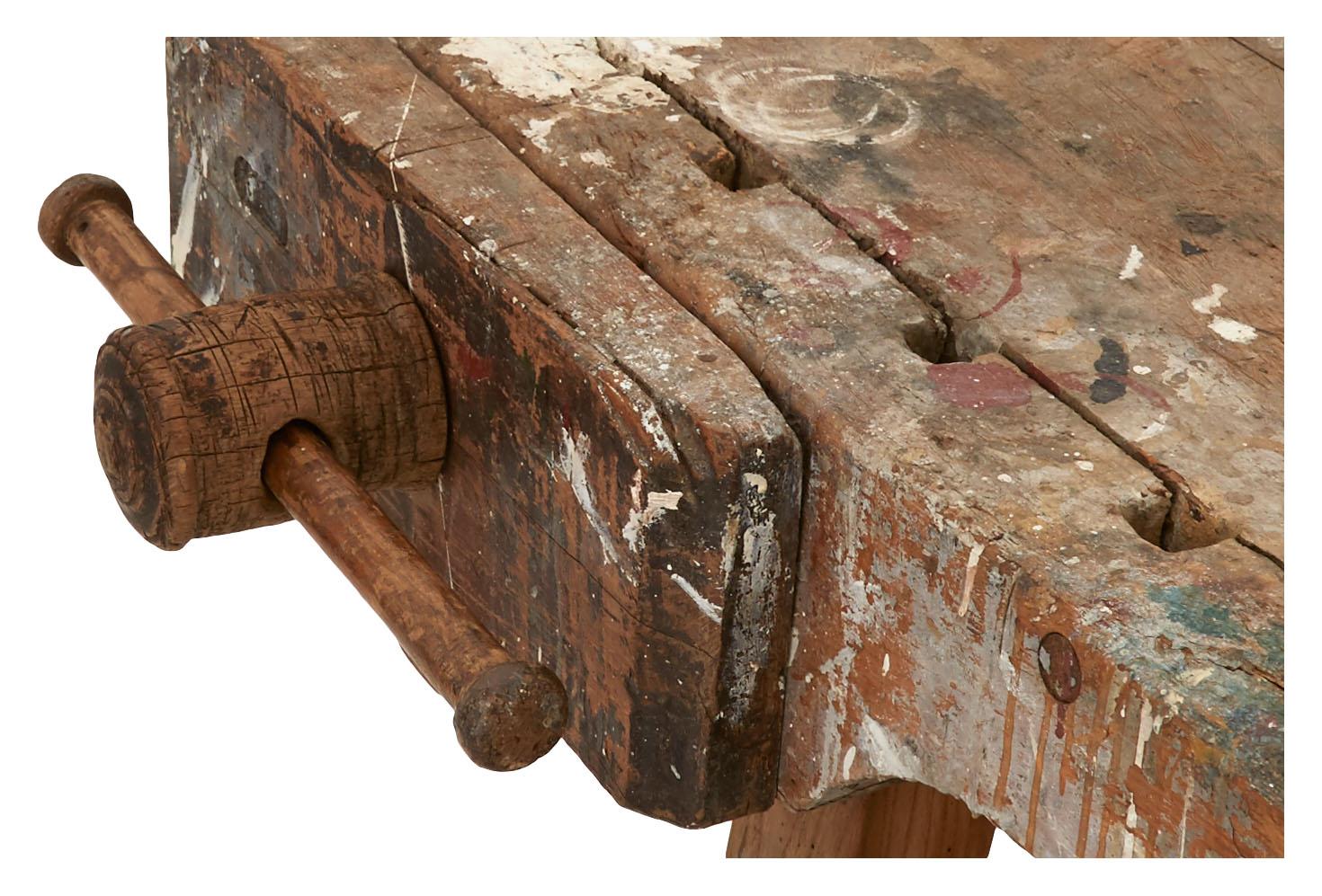 20th Century Weathered Wood Industrial Work Table For Sale