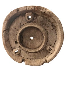 Weathered Wooden Chariot Wheel Sculpture, India, 1920s