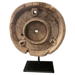 Used Weathered Wooden Chariot Wheel Sculpture, India, 1920s