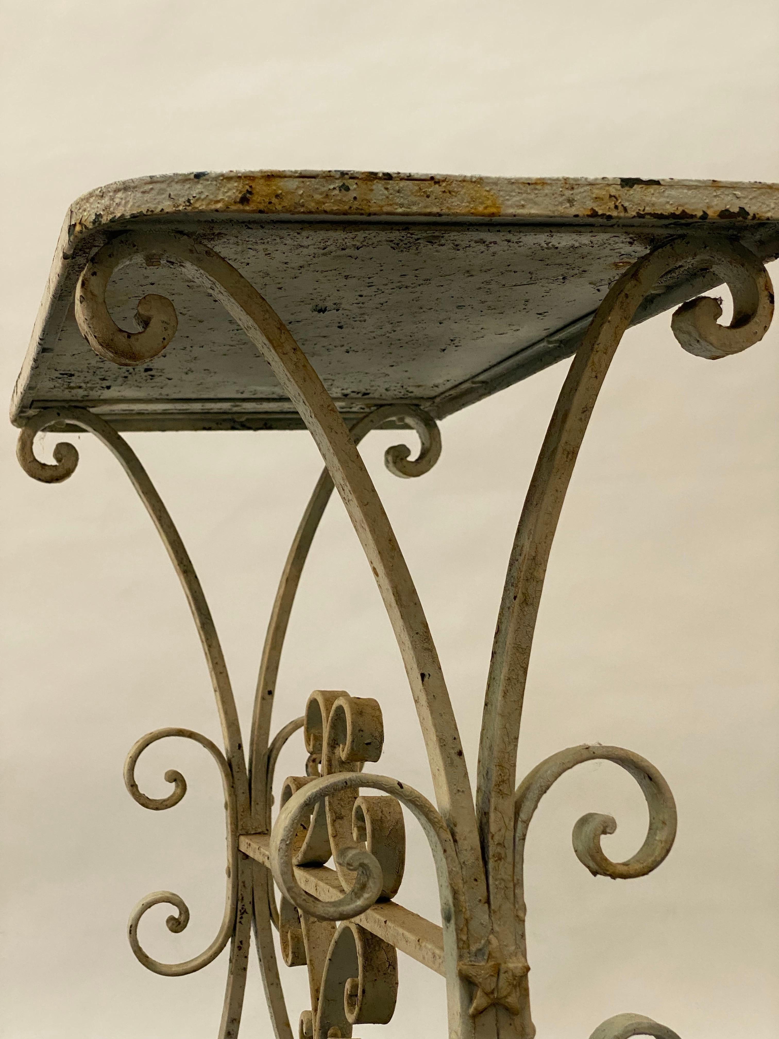 Weathered Wrought Iron Scroll and Star Motif Console Table For Sale 7