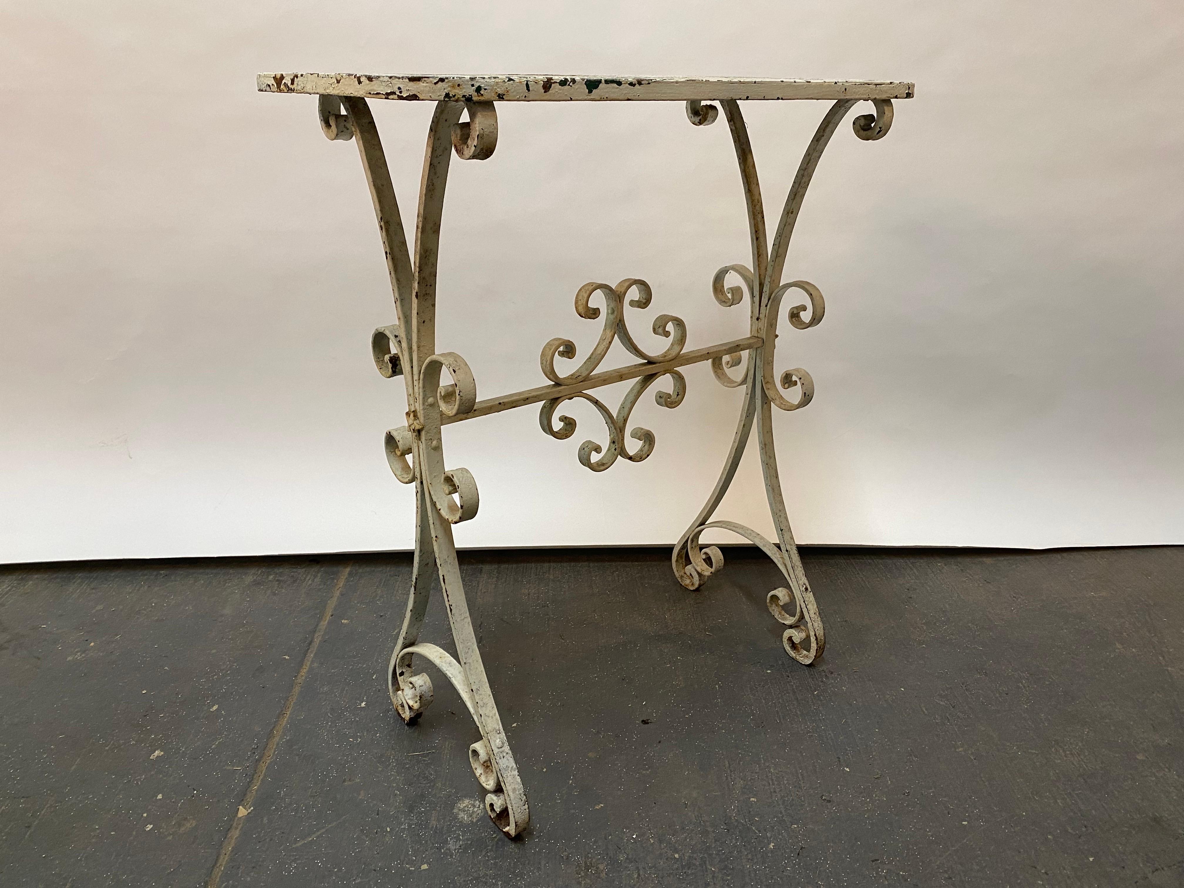American Weathered Wrought Iron Scroll and Star Motif Console Table For Sale