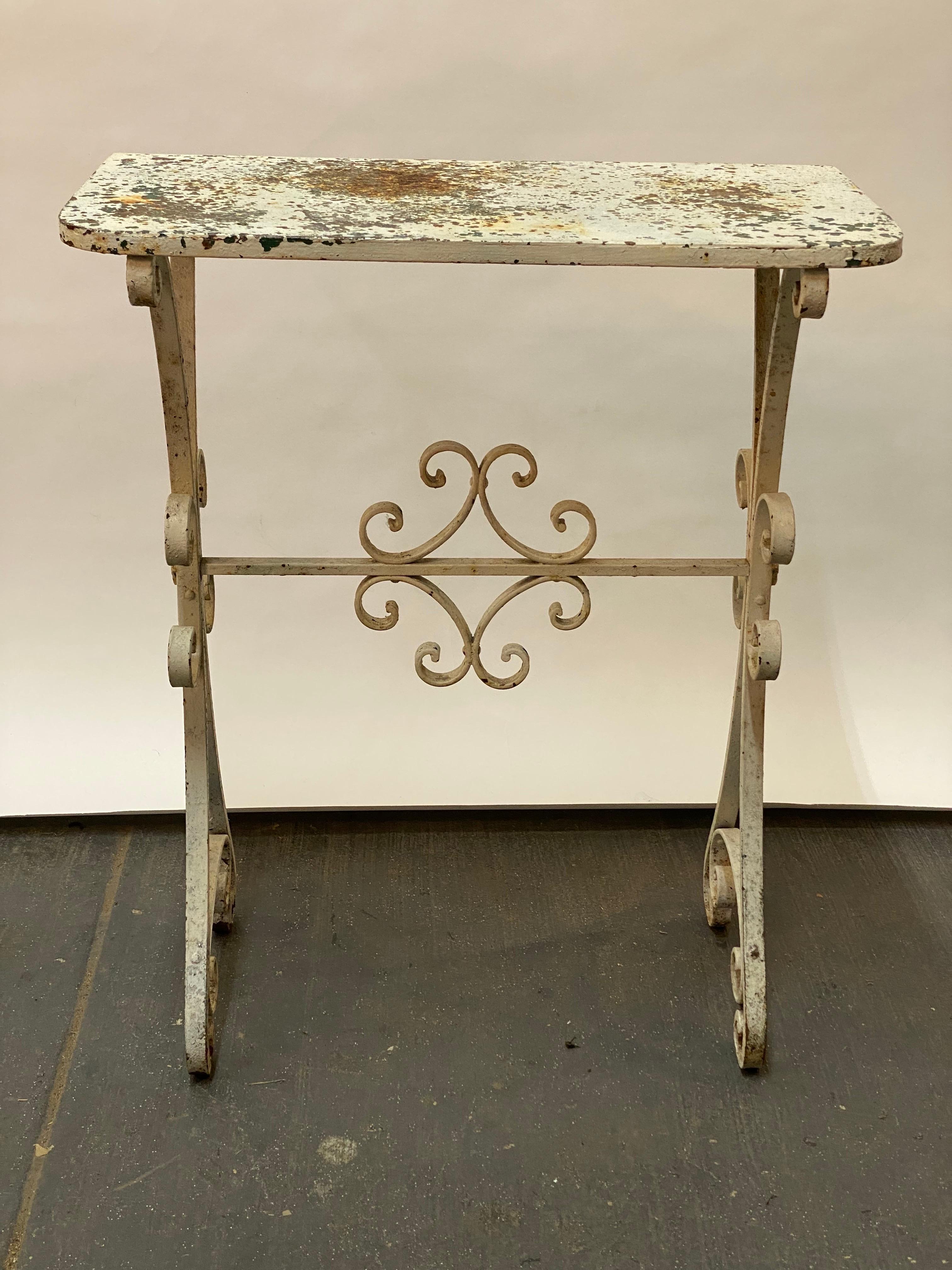 Weathered Wrought Iron Scroll and Star Motif Console Table For Sale 1