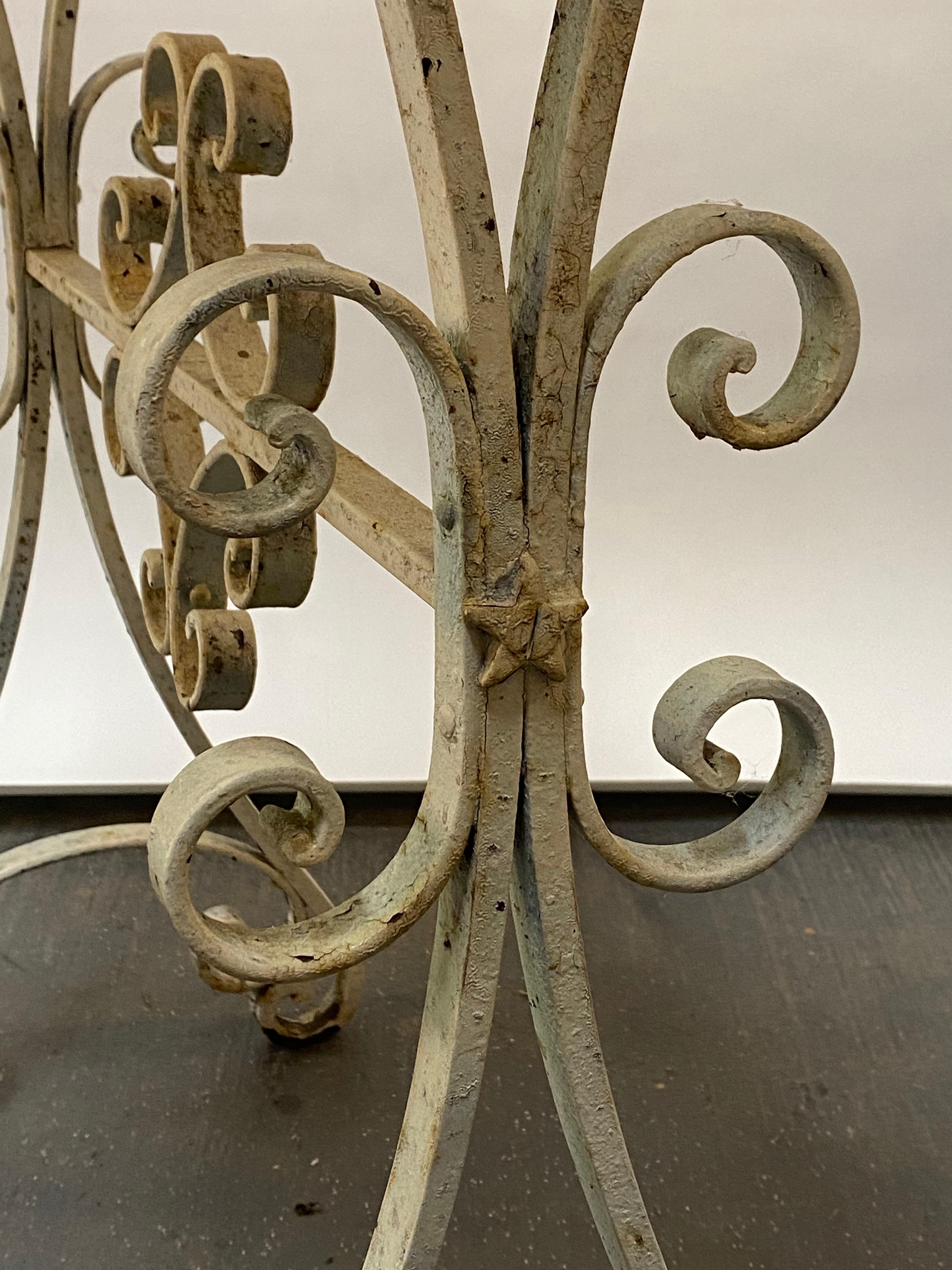 Weathered Wrought Iron Scroll and Star Motif Console Table For Sale 4
