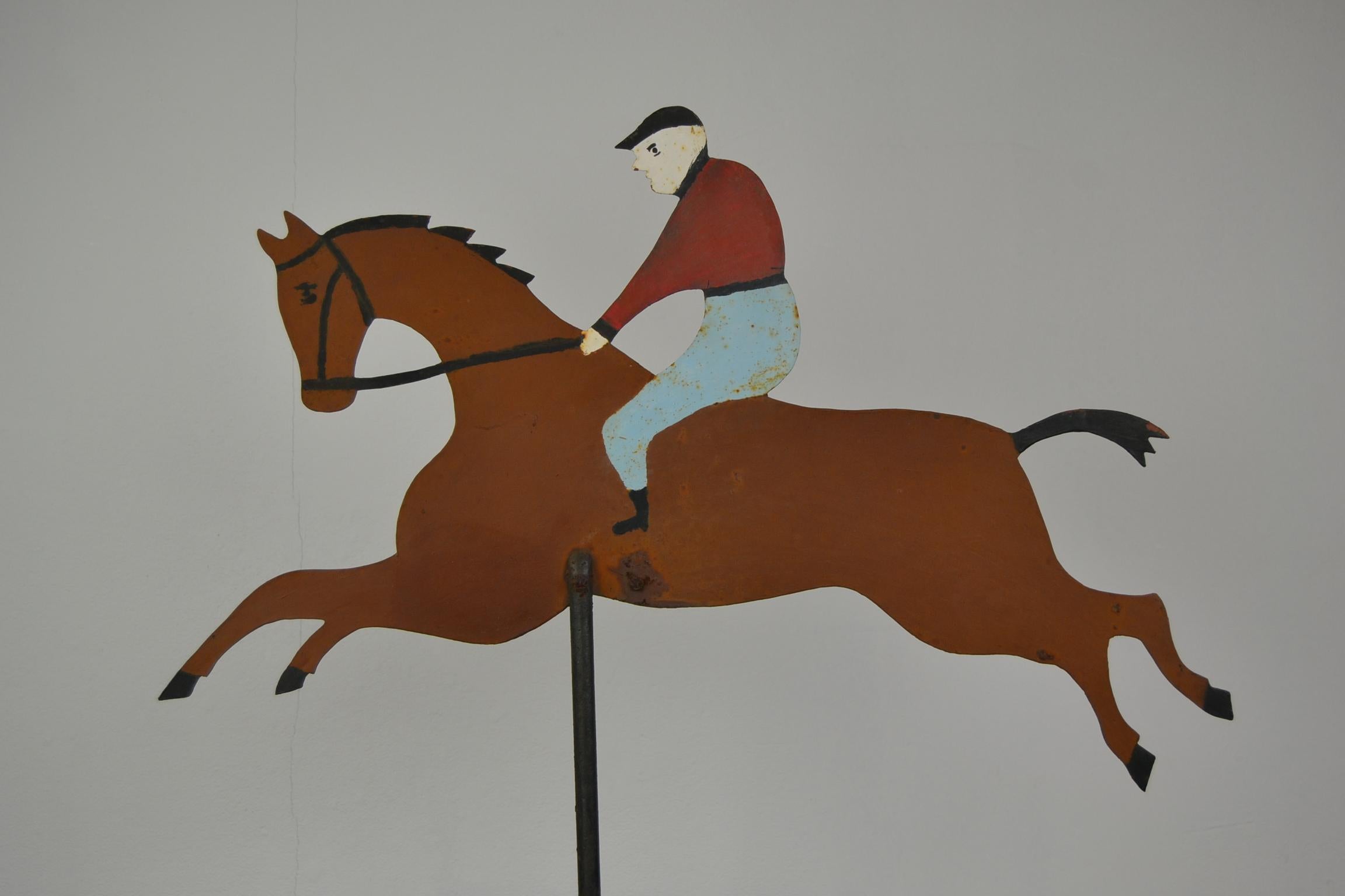 Industrial Weathervane Horse with Jockey on Pointed Roof, Mid-20th Century, Europe