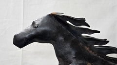 Weathervane Rustic Metal Running Horse on wood stand