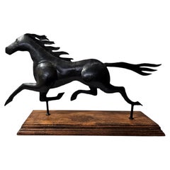 Weathervane Rustic Metal Running Horse on wood stand