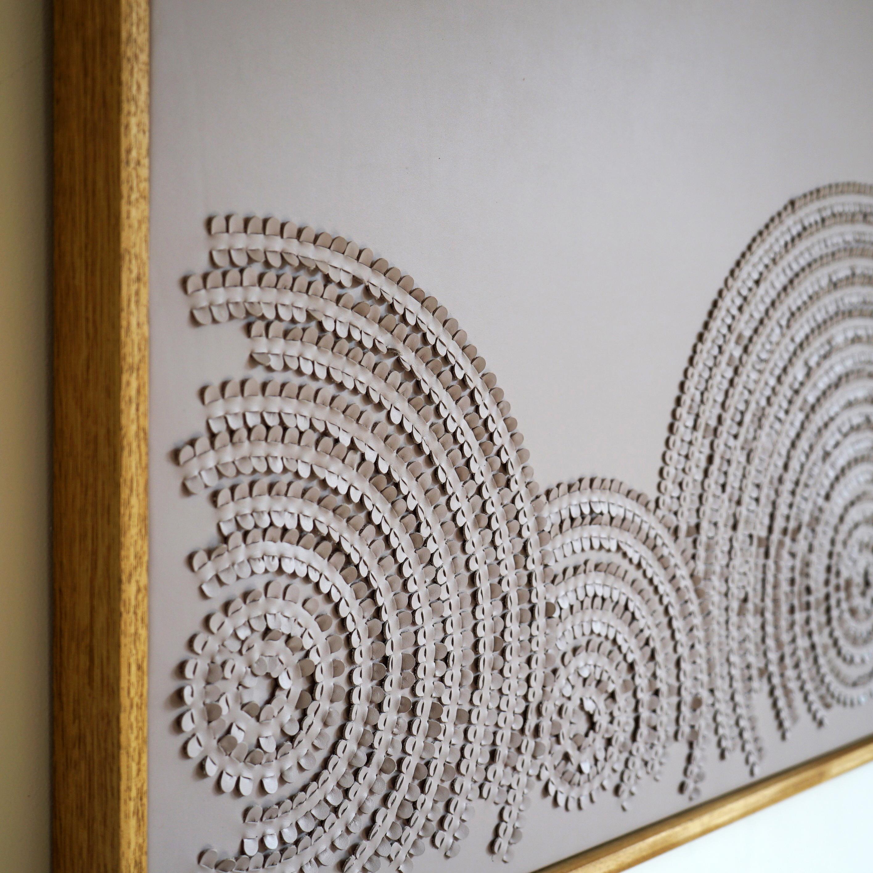 British Weave, a Piece of 3d Sculptural Putty Coloured Leather Wall Art For Sale