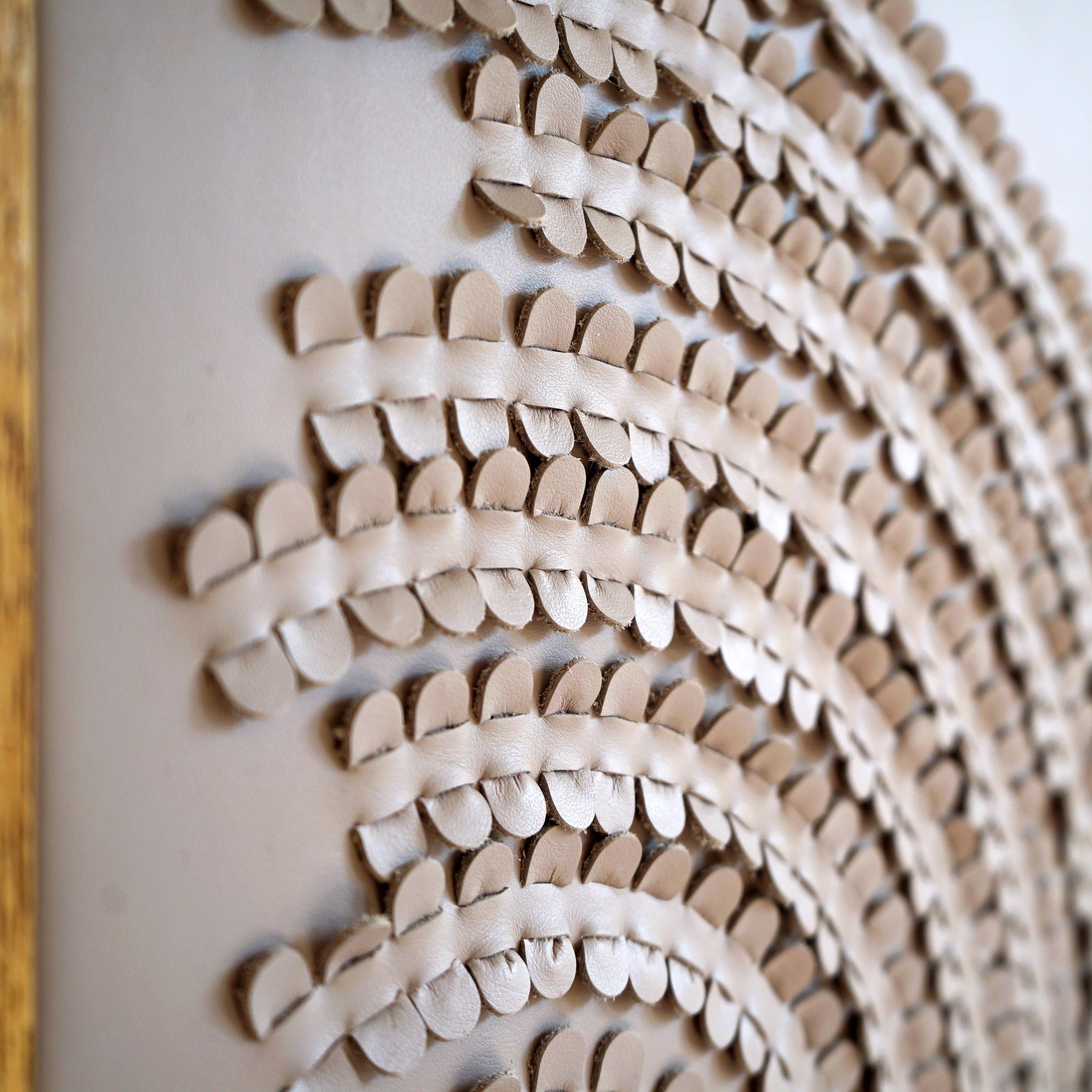 Hand-Crafted Weave, a Piece of 3d Sculptural Putty Coloured Leather Wall Art For Sale