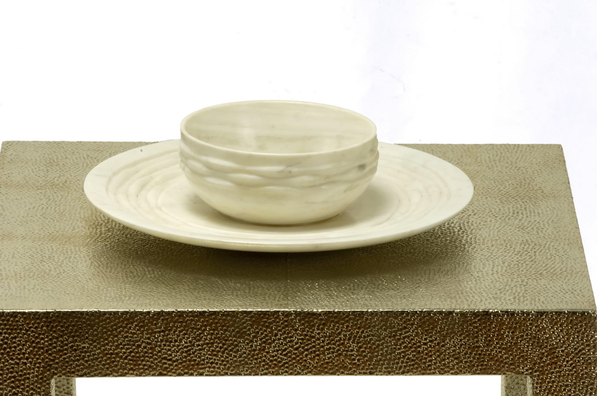 Other Weave Bowl in White Marble Handcrafted in India by Stephanie Odegard For Sale